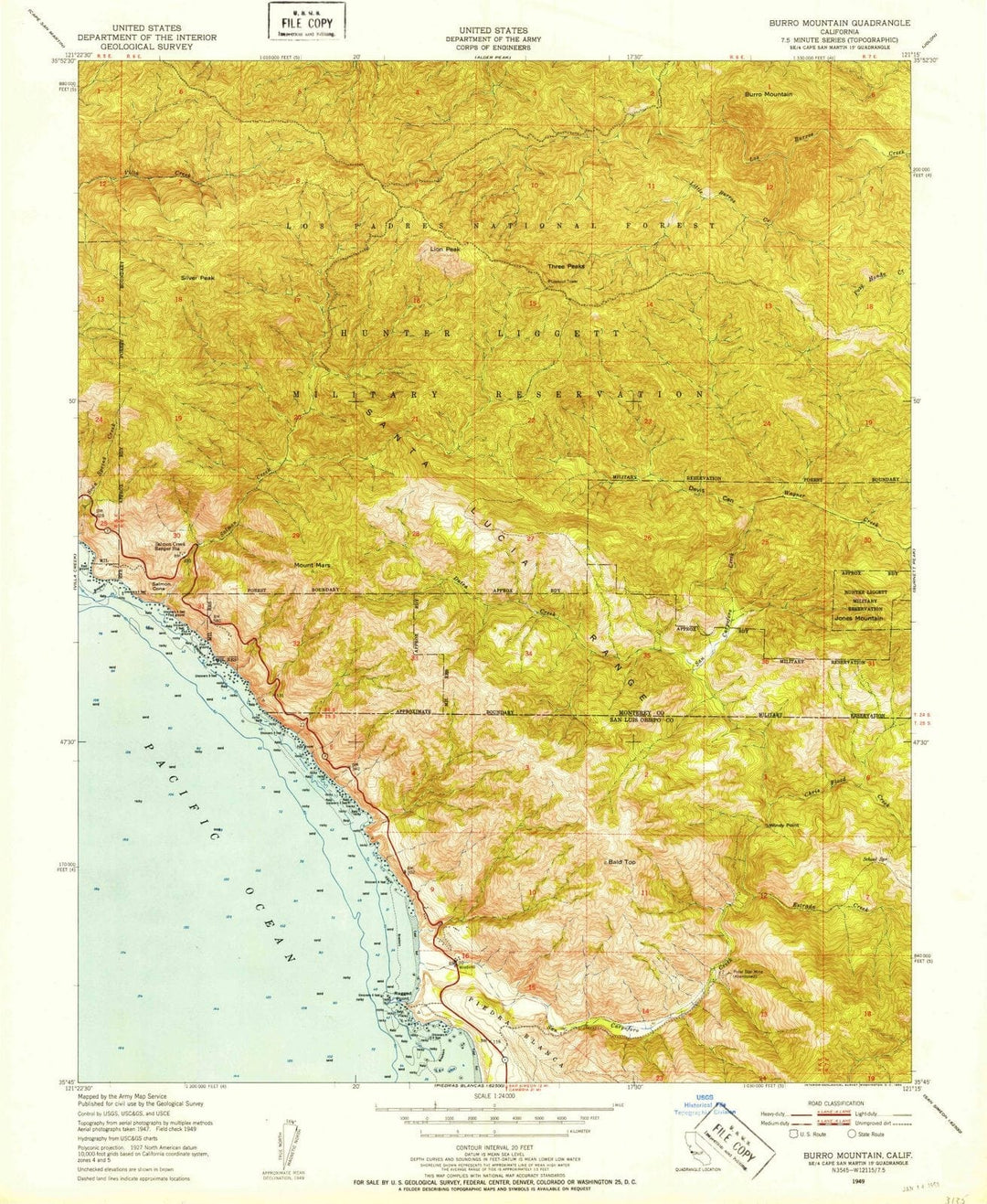 1949 Burro Mountain, CA - California - USGS Topographic Map
