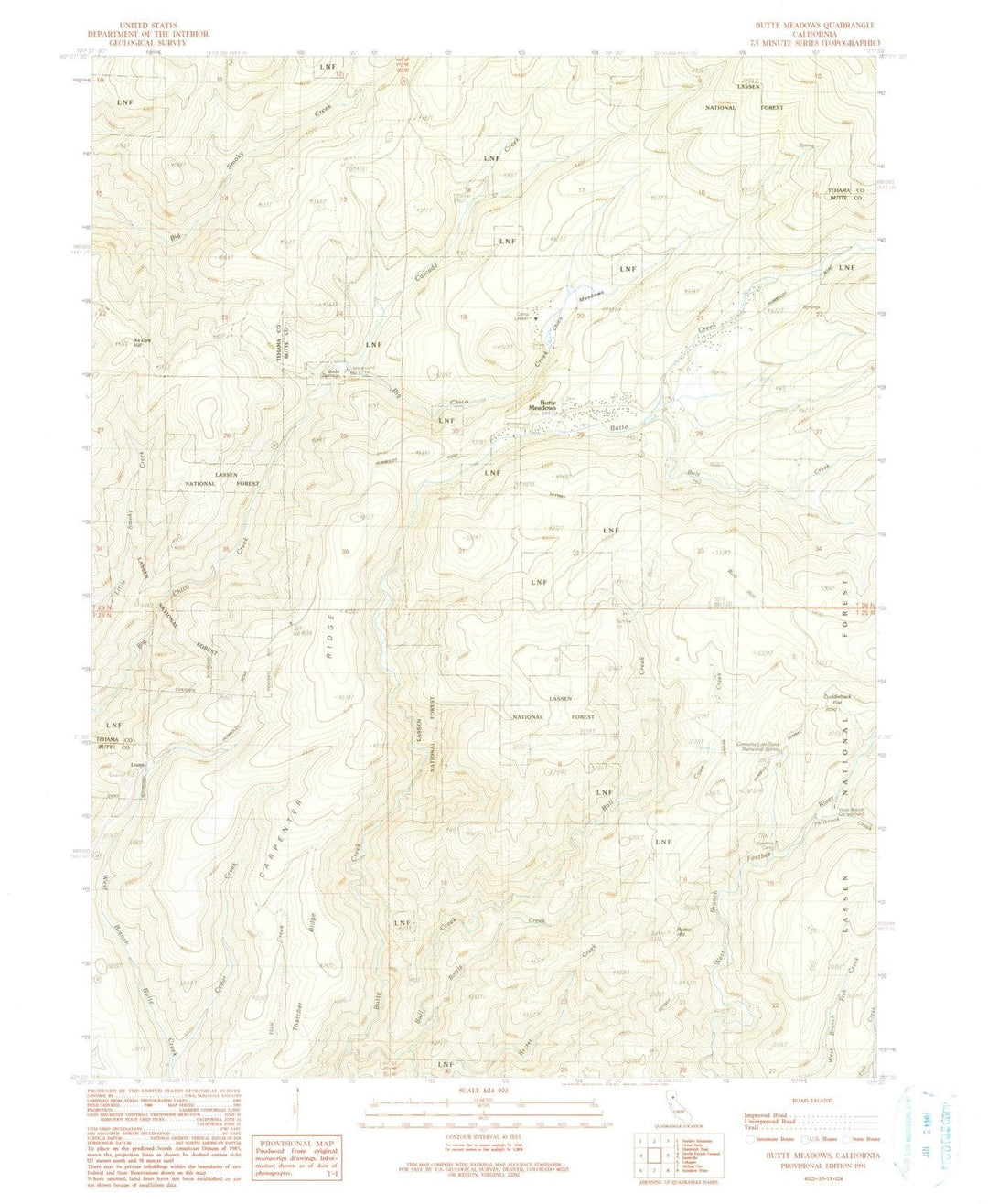 1991 Butte Meadows, CA - California - USGS Topographic Map