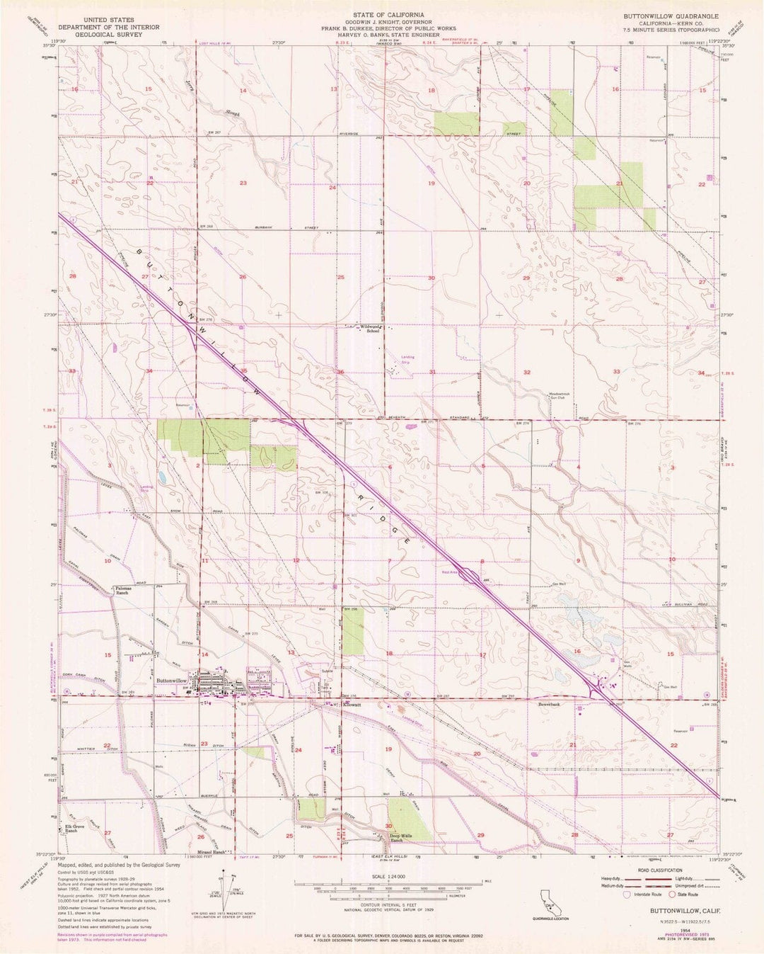 1954 Buttonwillow, CA - California - USGS Topographic Map