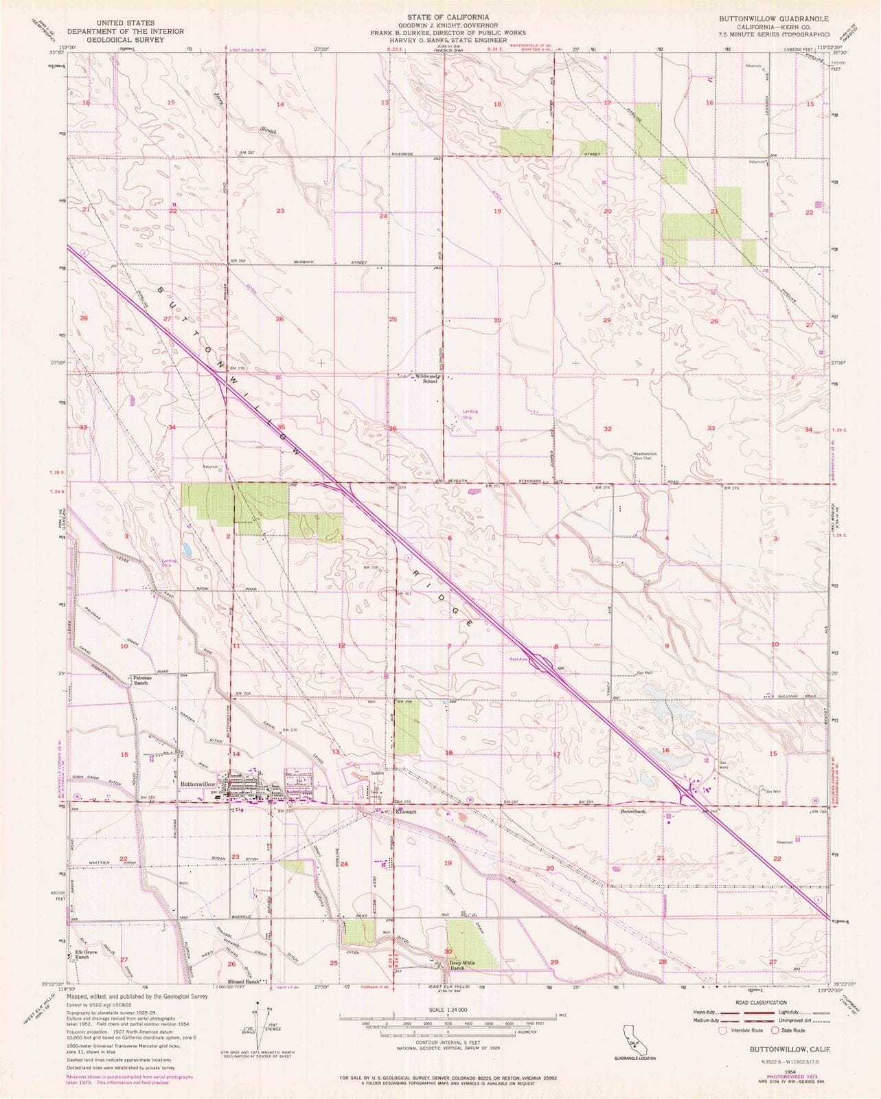 1954 Buttonwillow, CA - California - USGS Topographic Map