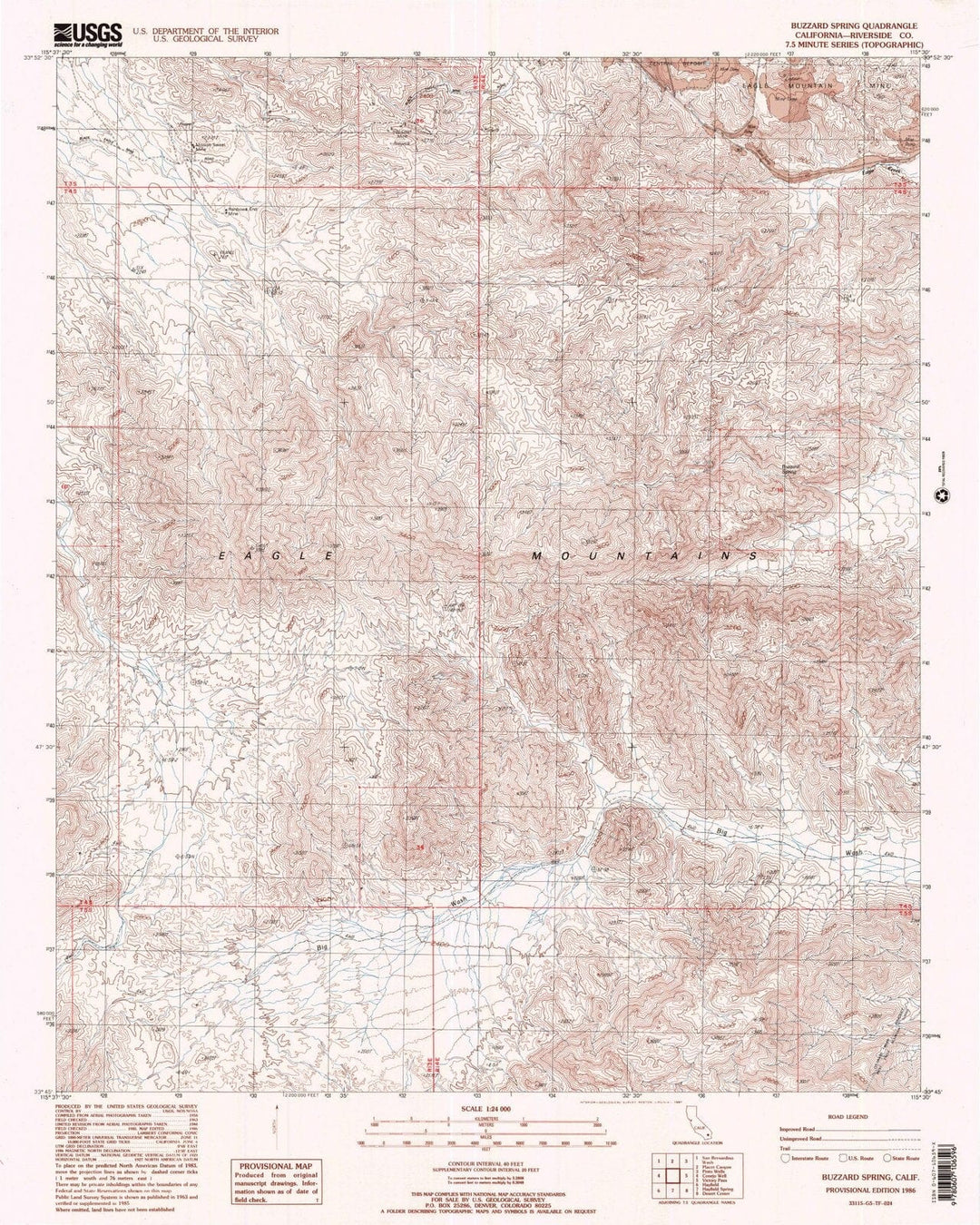 1986 Buzzard Spring, CA - California - USGS Topographic Map