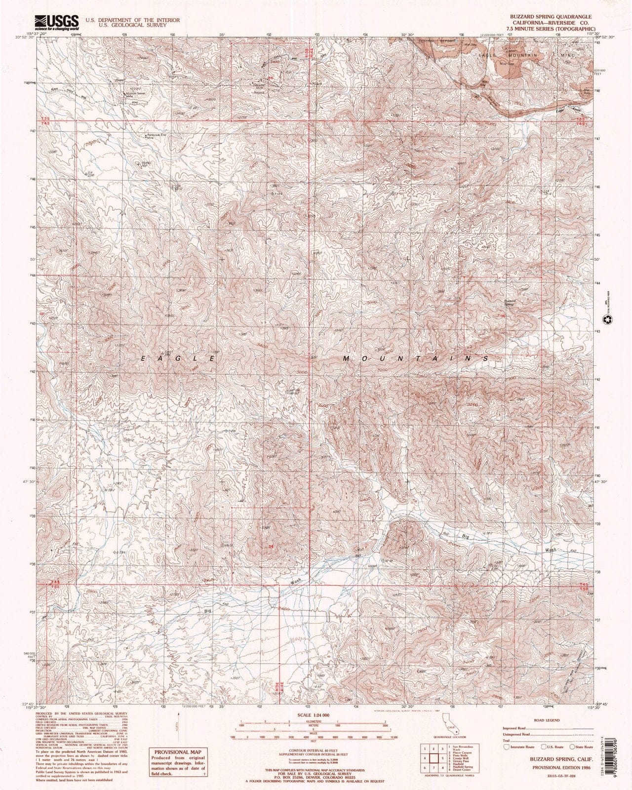 1986 Buzzard Spring, CA - California - USGS Topographic Map