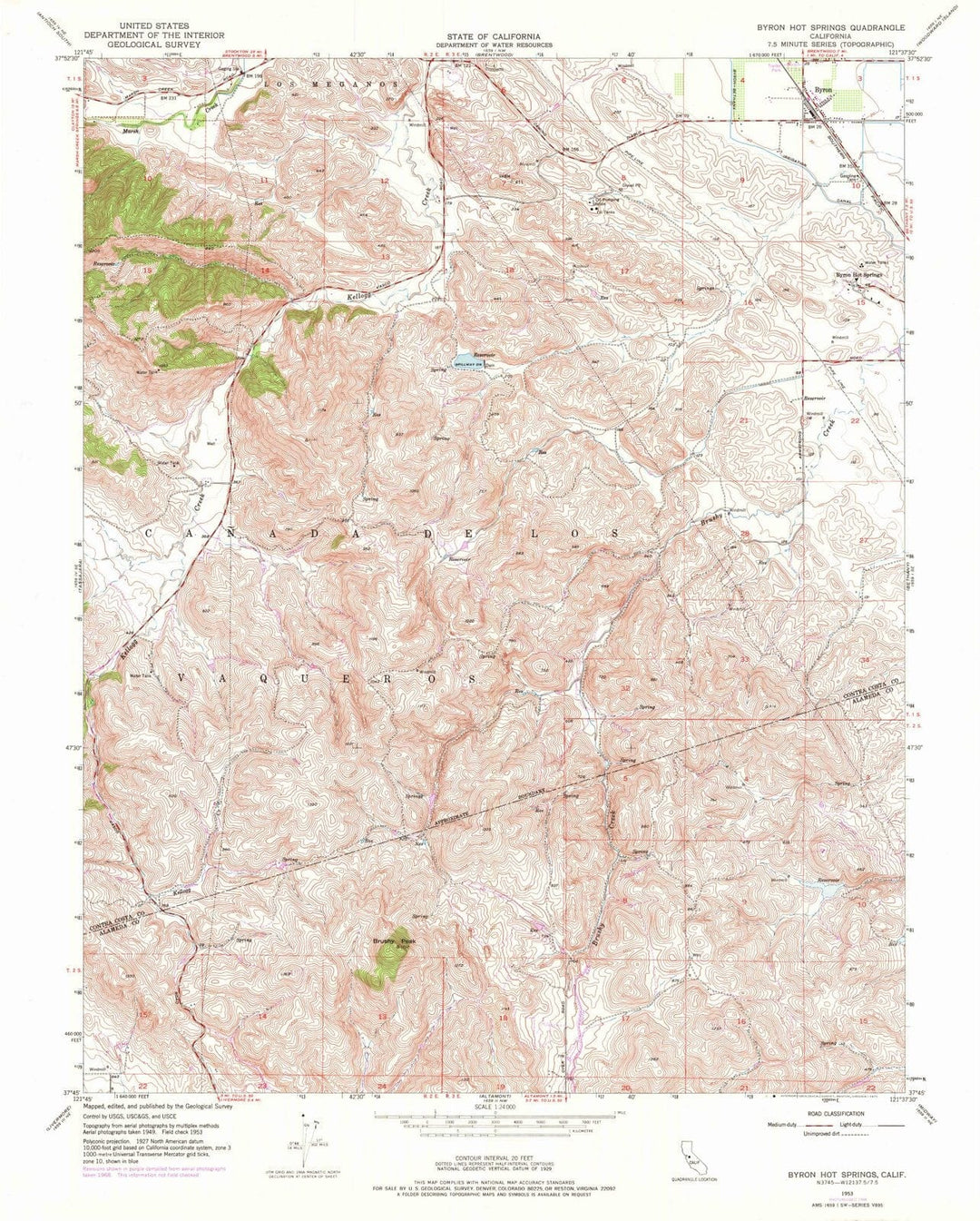 1953 Byron Hot Springs, CA - California - USGS Topographic Map