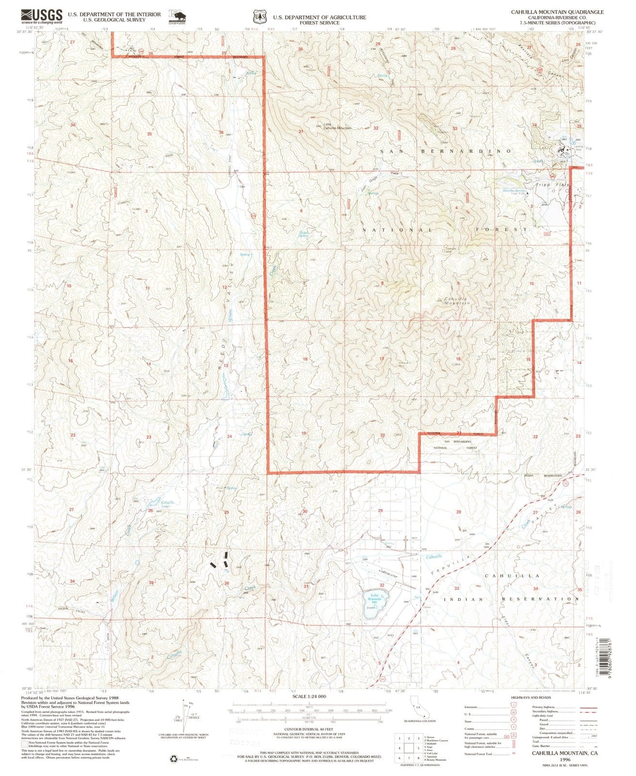 1996 Cahuilla Mountain, CA - California - USGS Topographic Map