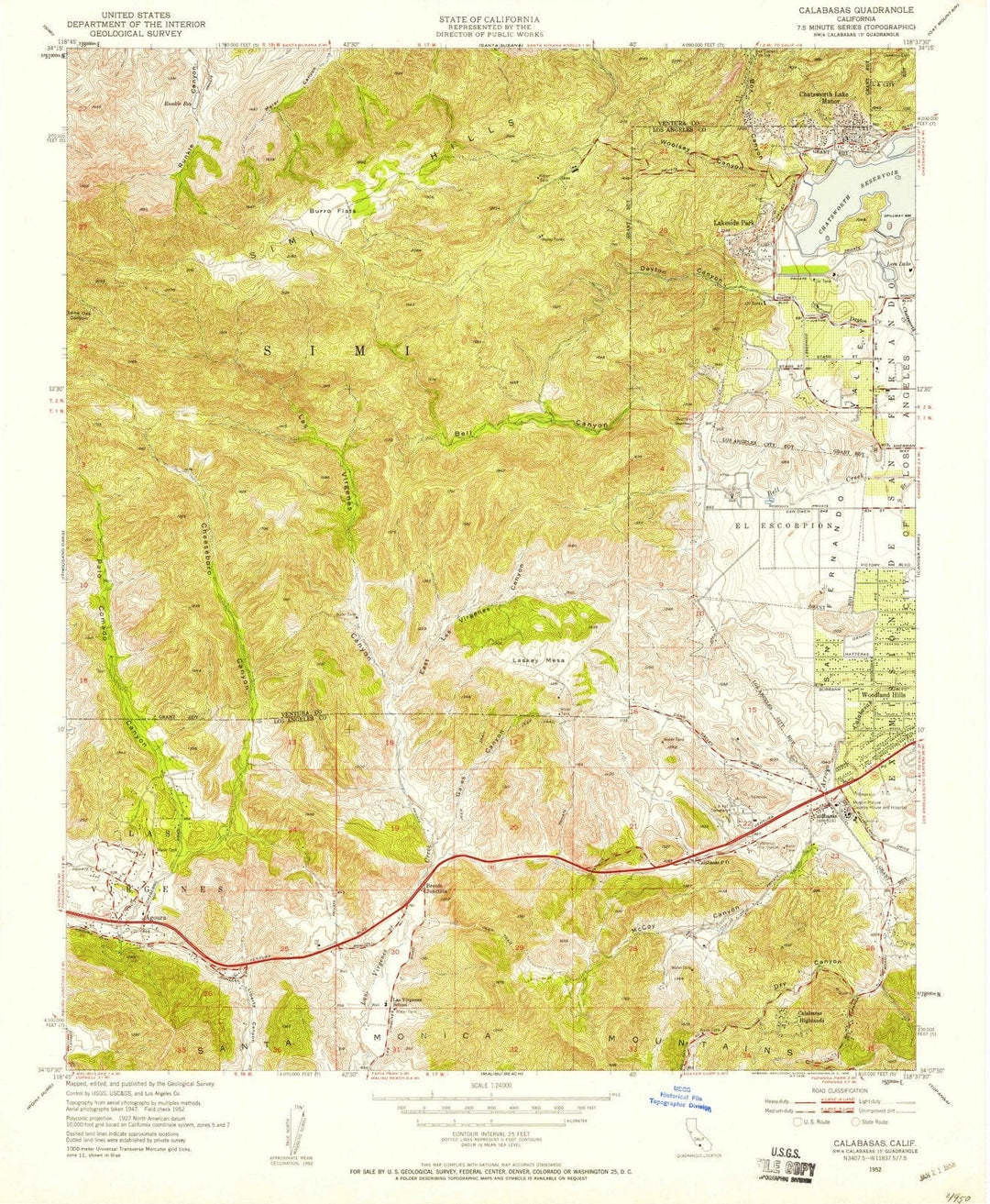 1952 Calabasas, CA - California - USGS Topographic Map