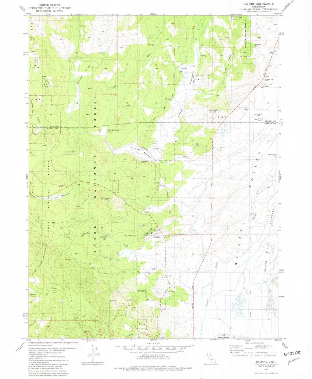1981 Calpine, CA - California - USGS Topographic Map
