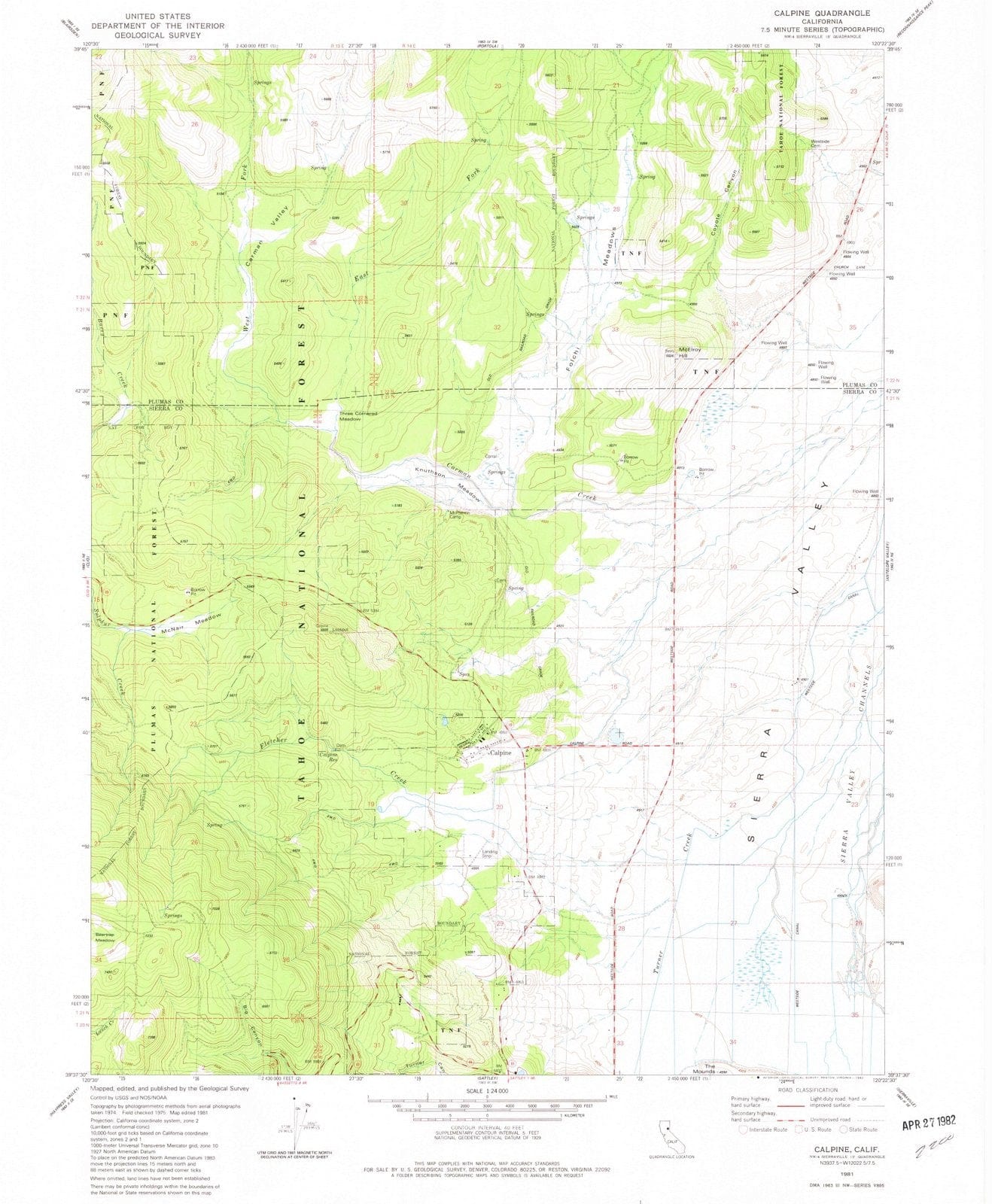 1981 Calpine, CA - California - USGS Topographic Map
