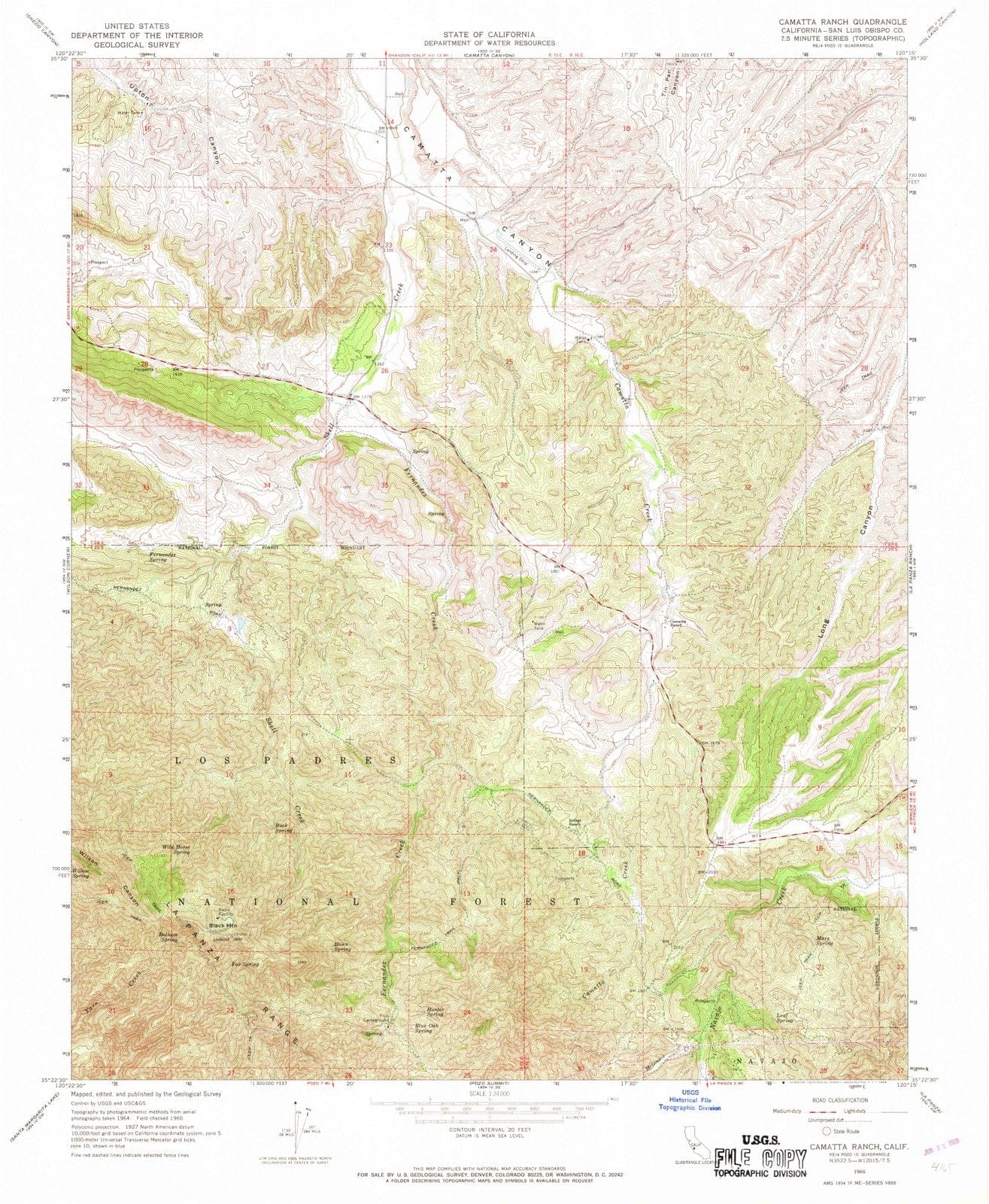 1966 Camatta Ranch, CA - California - USGS Topographic Map