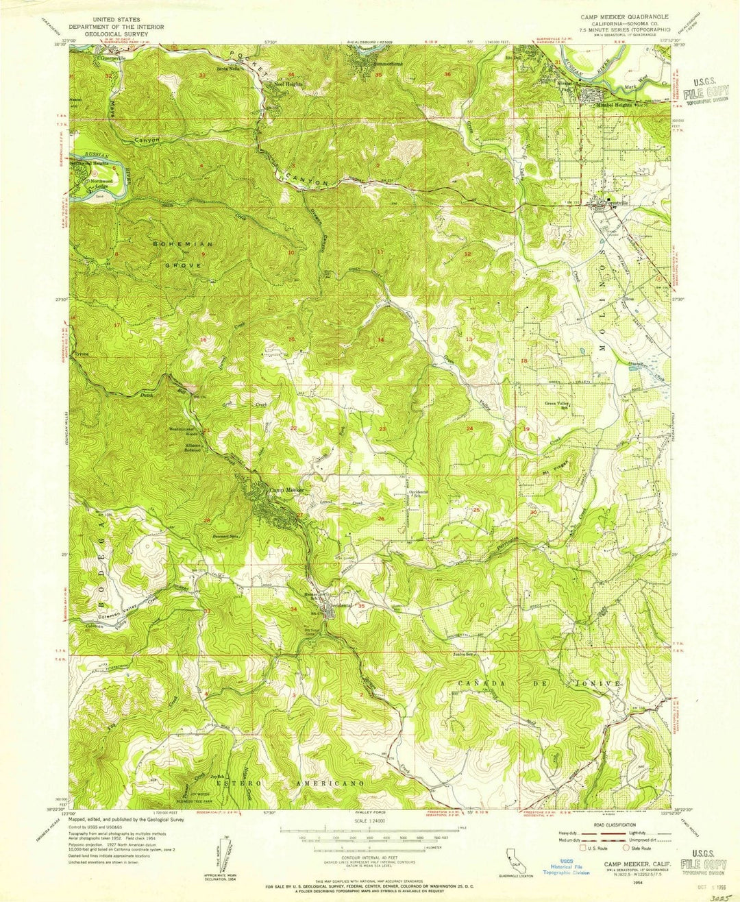 1954 Camp Meeker, CA - California - USGS Topographic Map