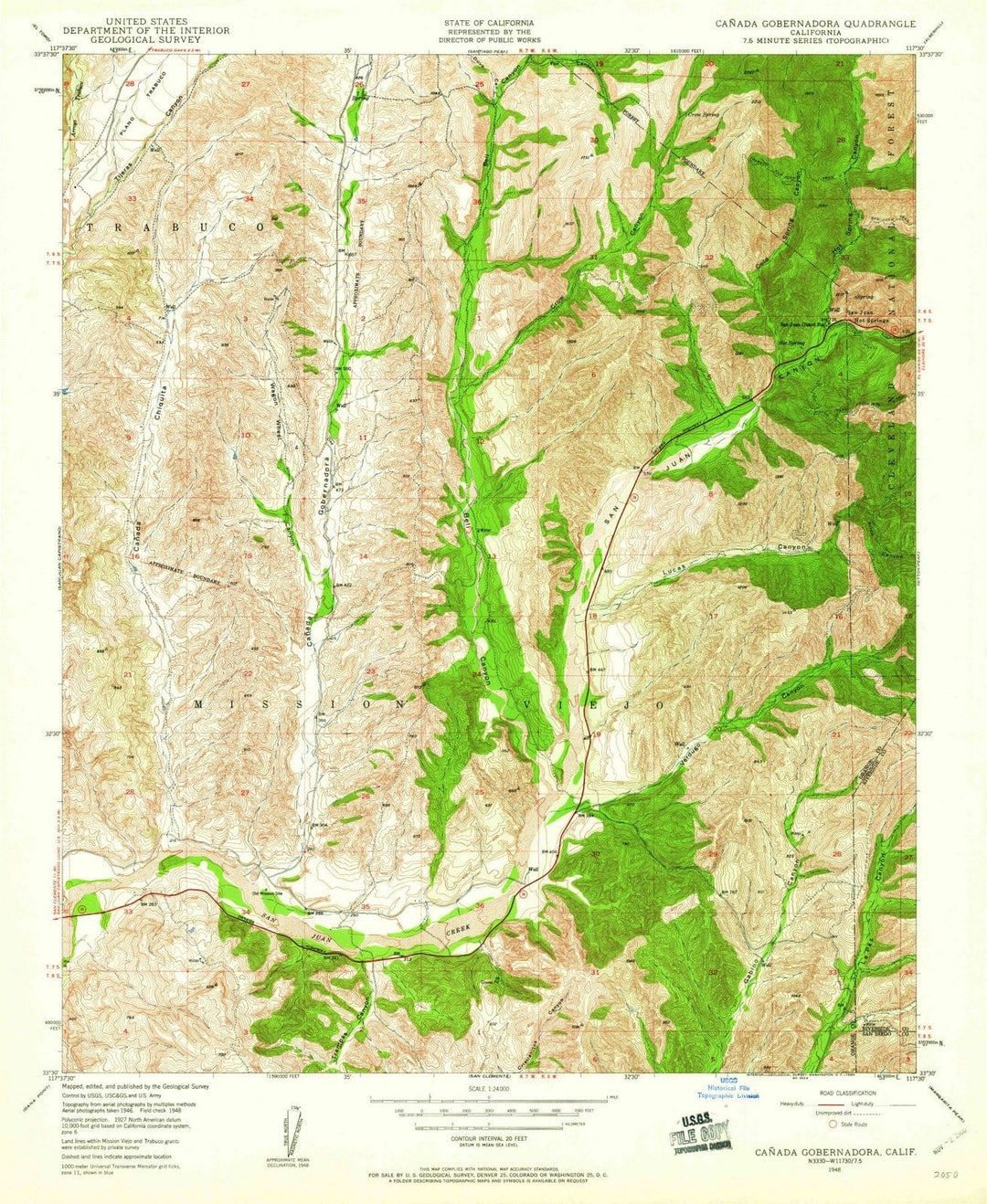 1948 Canada Gobernadora, CA - California - USGS Topographic Map