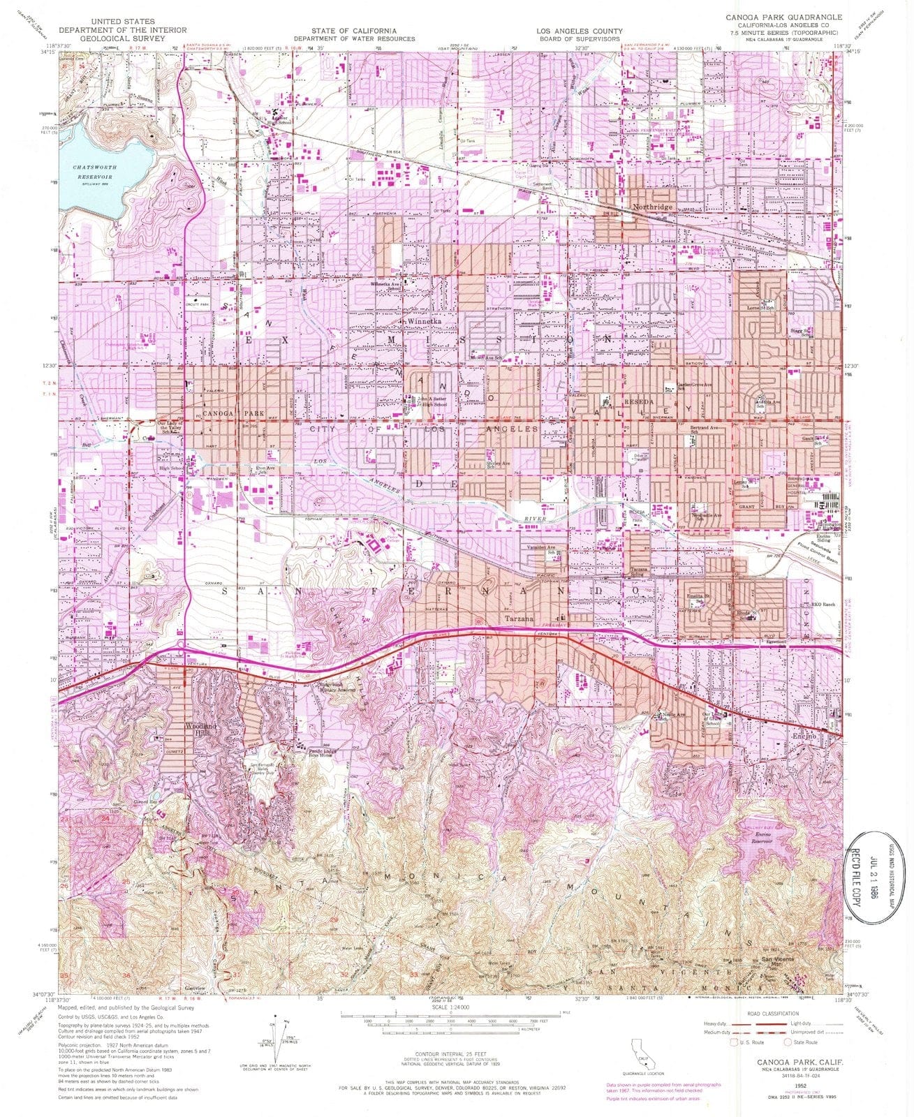 1952 Canoga Park, CA - California - USGS Topographic Map