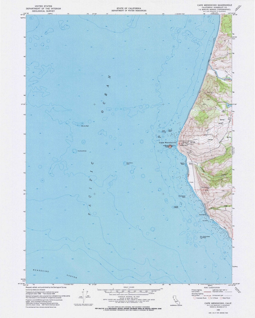 1969 Cape Mendocino, CA - California - USGS Topographic Map