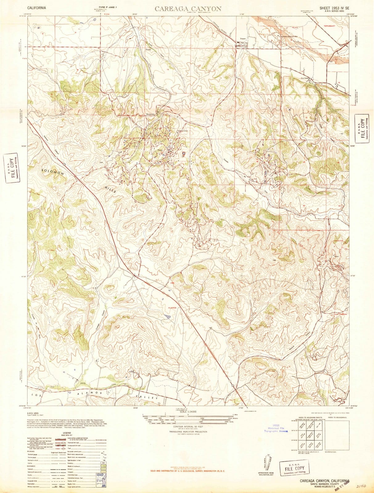 1947 Careaga Canyon, CA - California - USGS Topographic Map