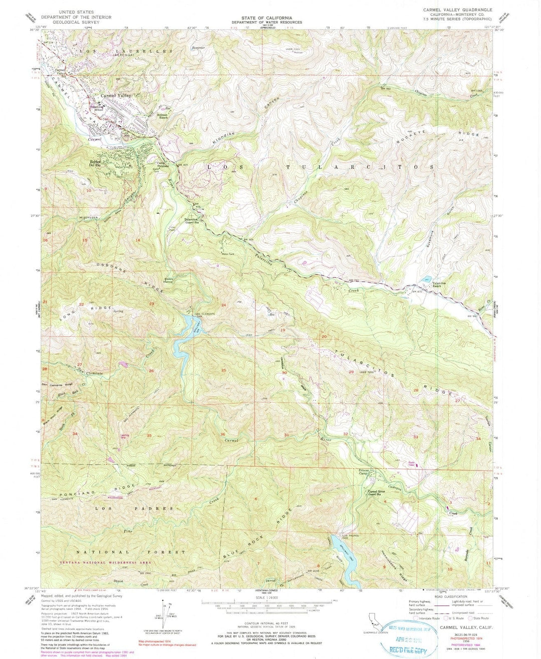 1956 Carmel Valley, CA - California - USGS Topographic Map