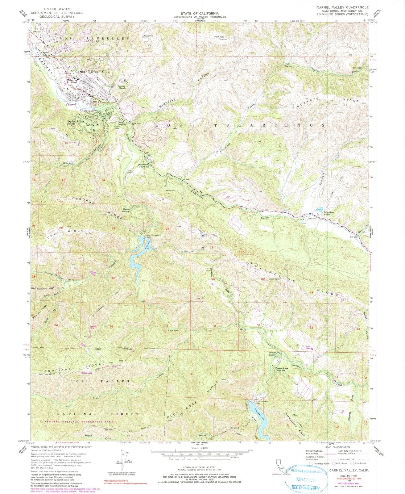 1956 Carmel Valley, CA - California - USGS Topographic Map
