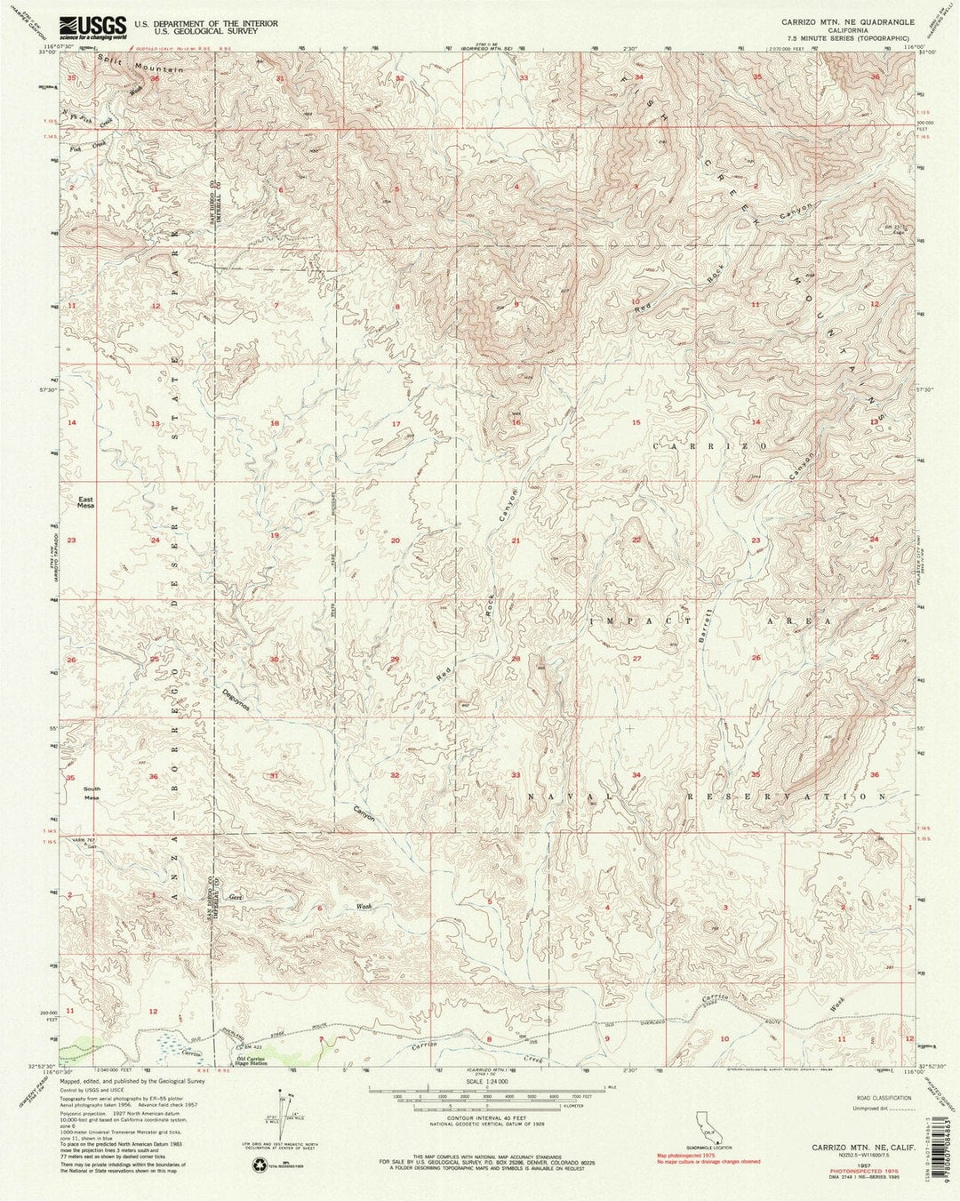 1957 Carrizo MTN, CA - California - USGS Topographic Map