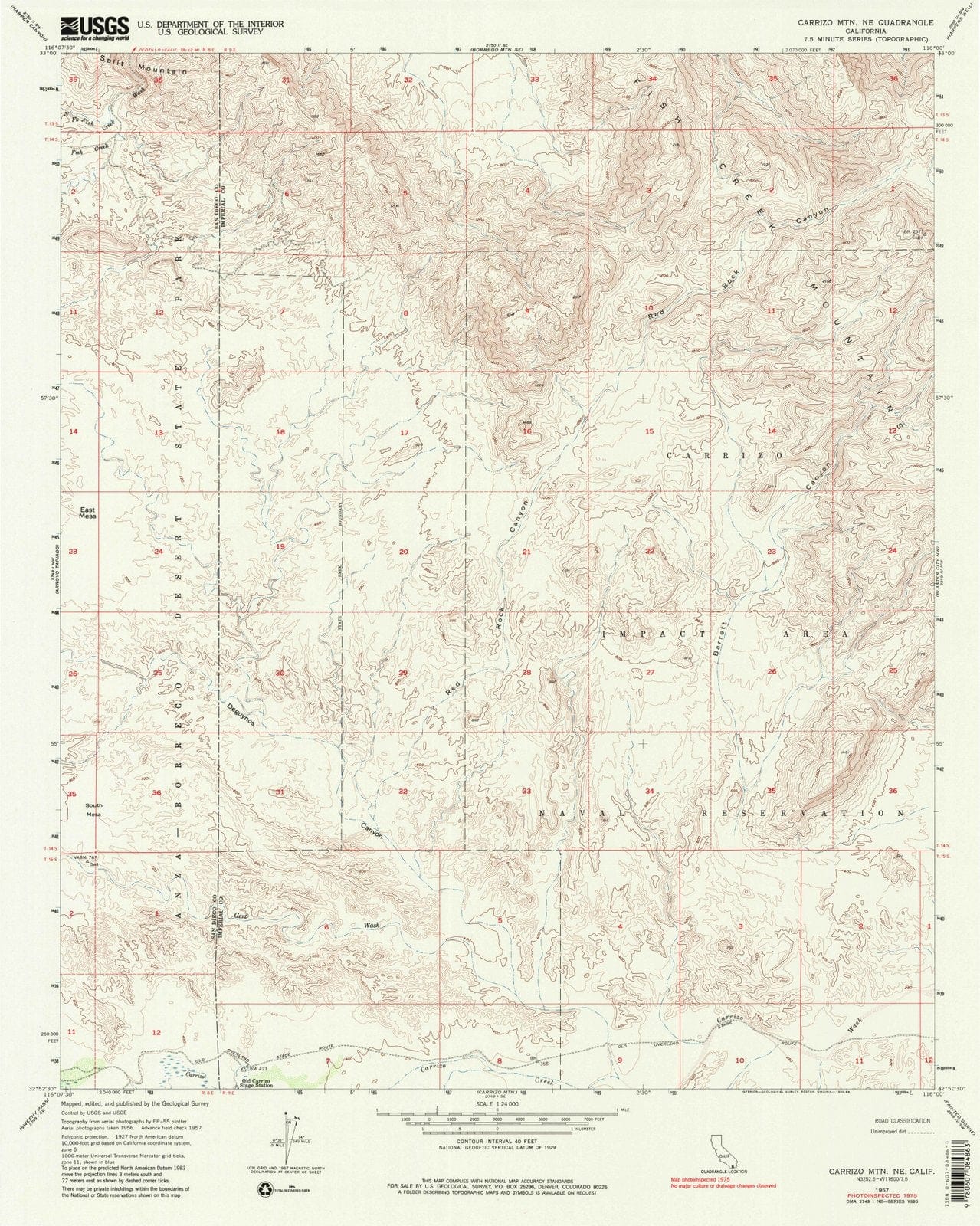 1957 Carrizo MTN, CA - California - USGS Topographic Map