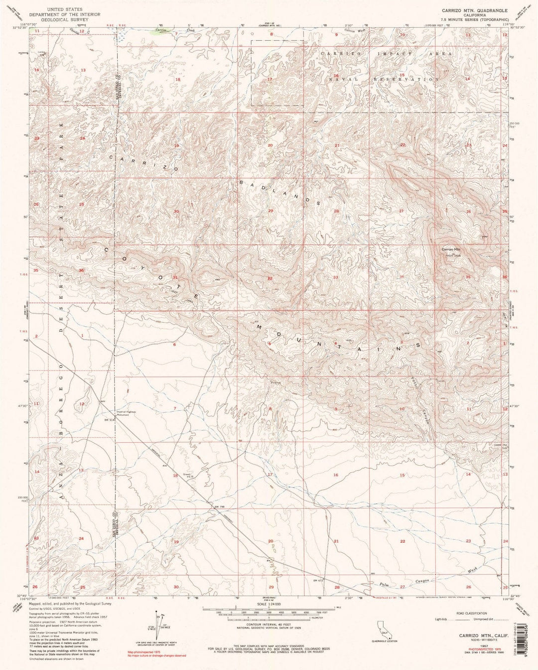 1957 Carrizo MTN, CA - California - USGS Topographic Map v2