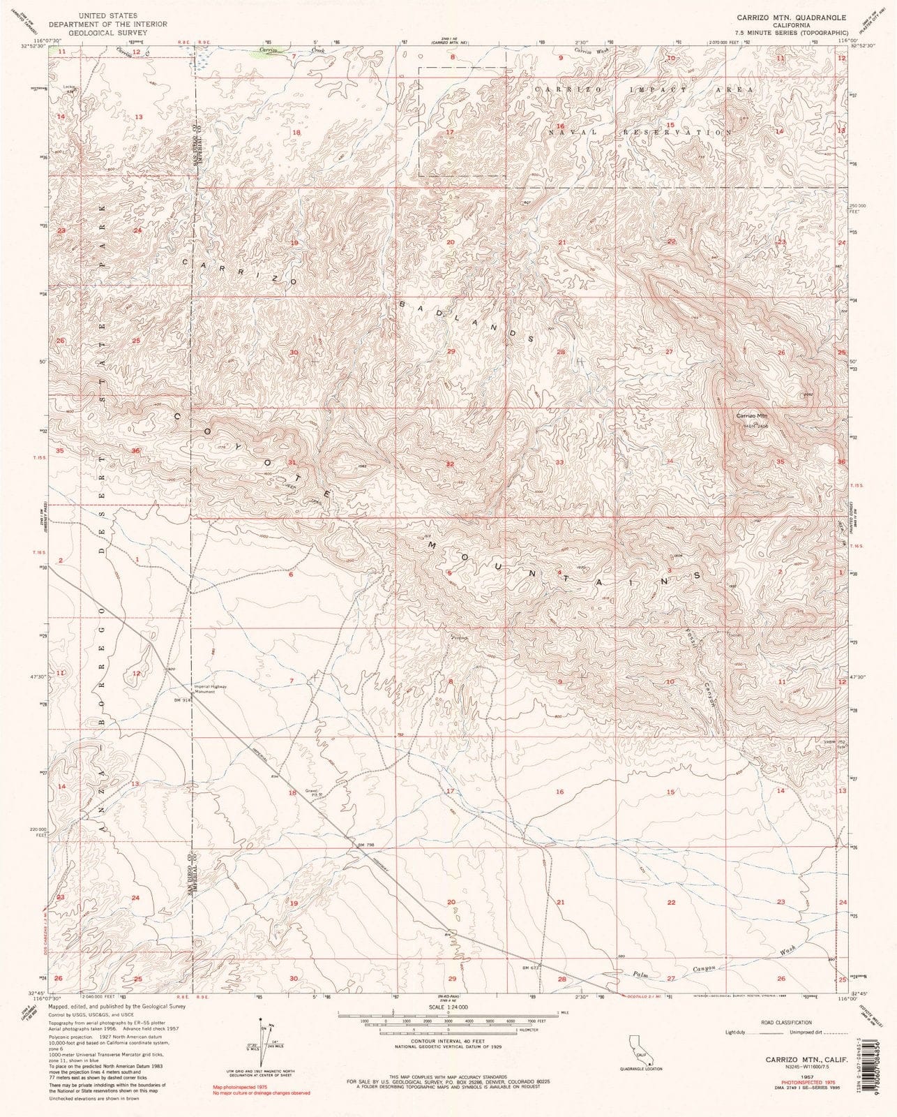 1957 Carrizo MTN, CA - California - USGS Topographic Map v2