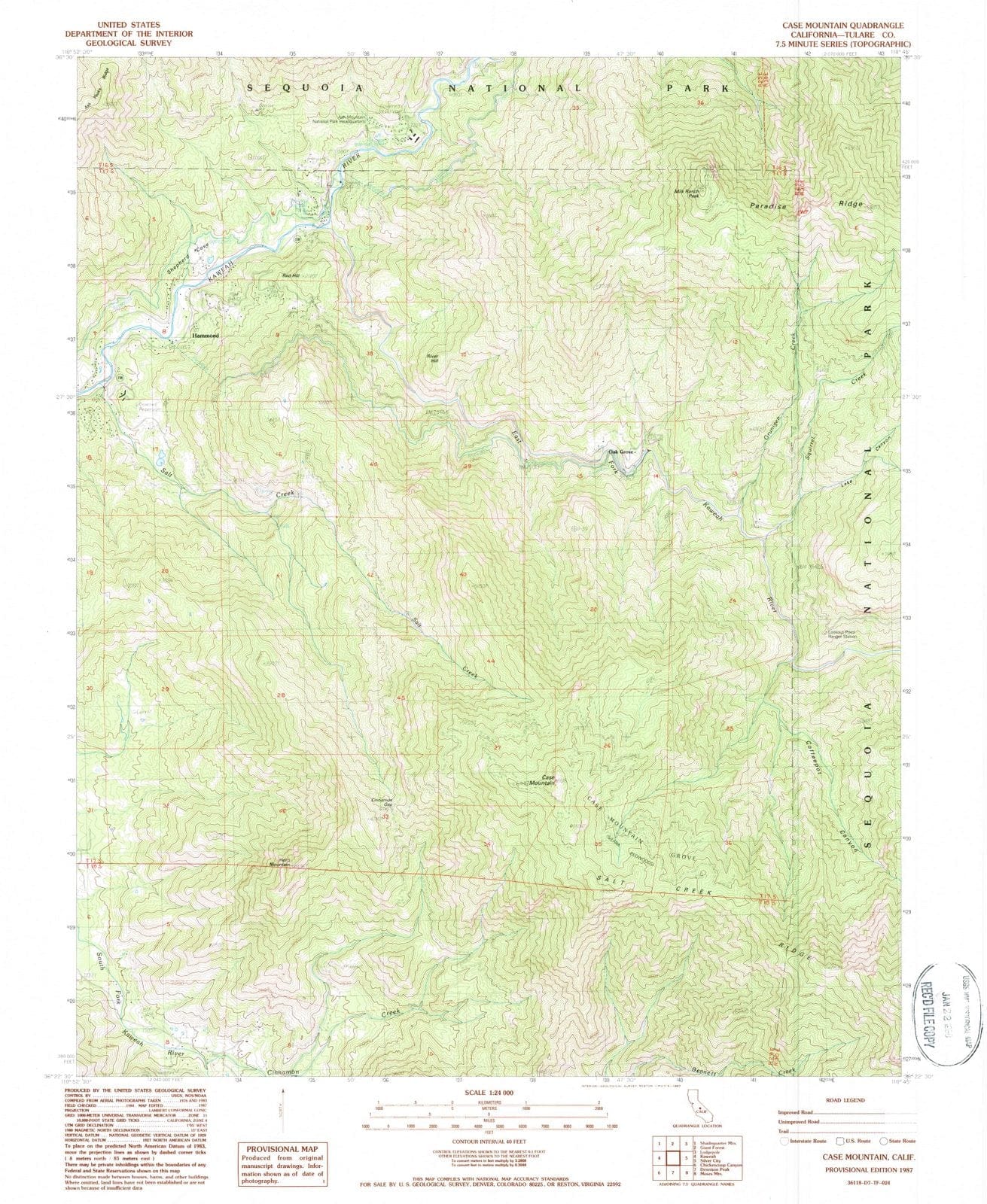 1987 Case Mountain, CA - California - USGS Topographic Map