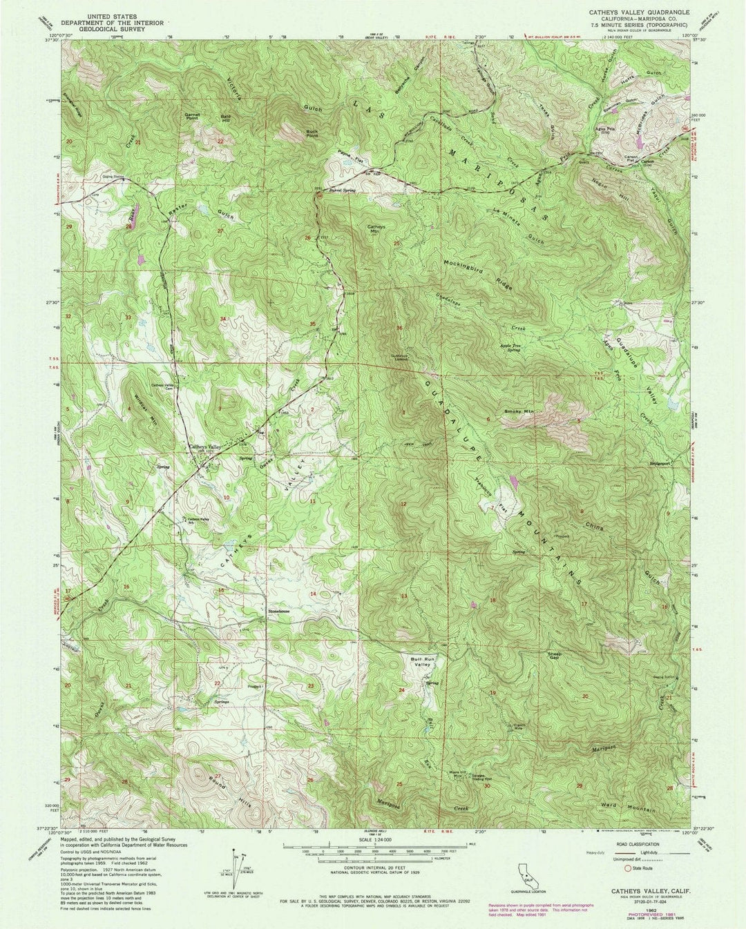 1962 Catheys Valley, CA - California - USGS Topographic Map