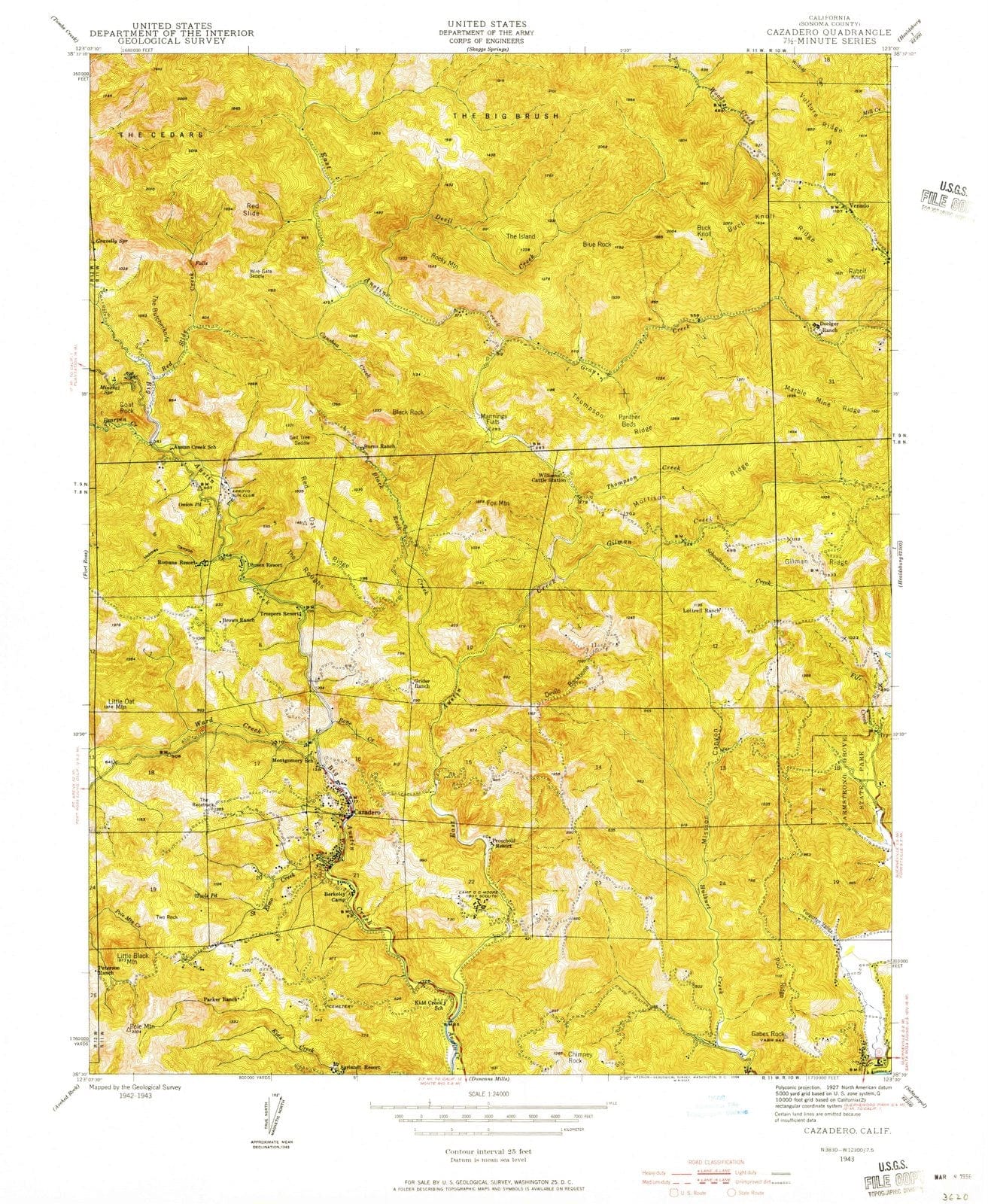 1943 Cazadero, CA - California - USGS Topographic Map