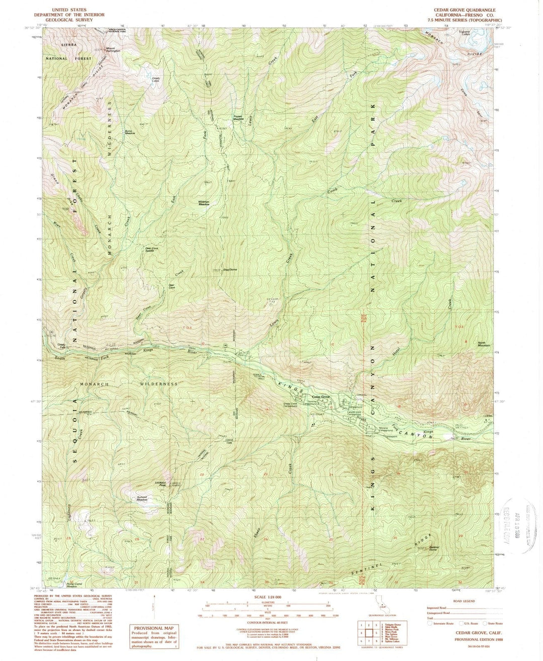 1988 Cedar Grove, CA - California - USGS Topographic Map