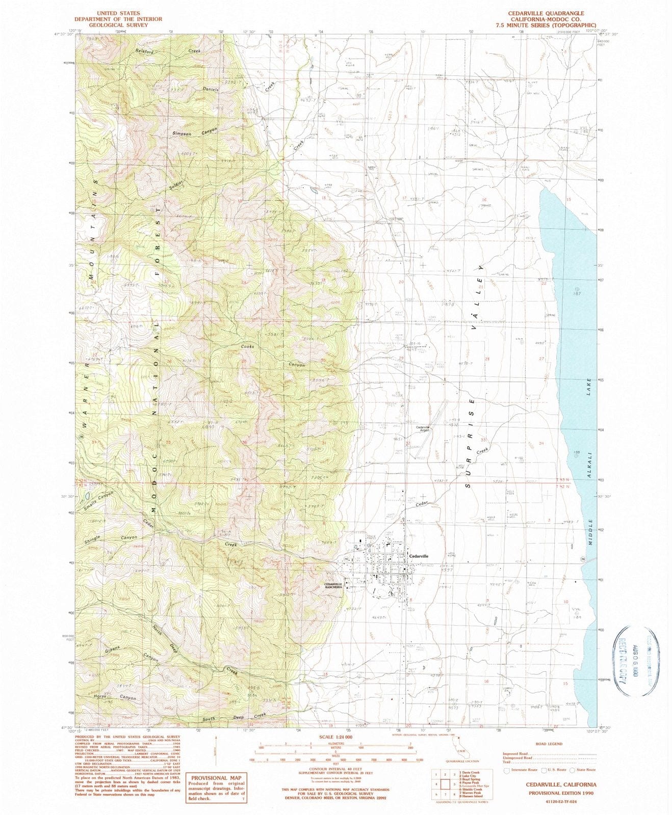 1990 Cedarville, CA - California - USGS Topographic Map