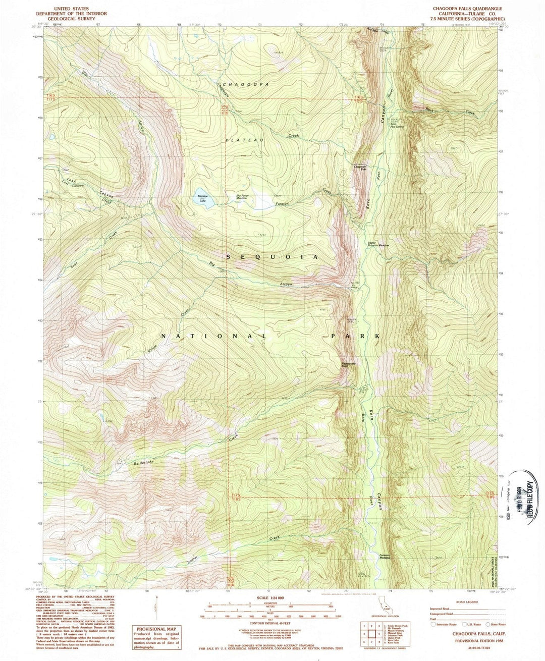 1988 Chagoopa Falls, CA - California - USGS Topographic Map