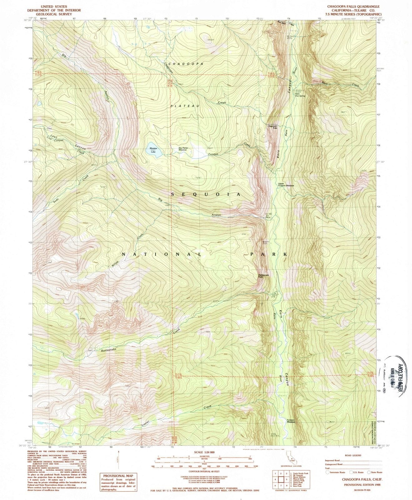 1988 Chagoopa Falls, CA - California - USGS Topographic Map