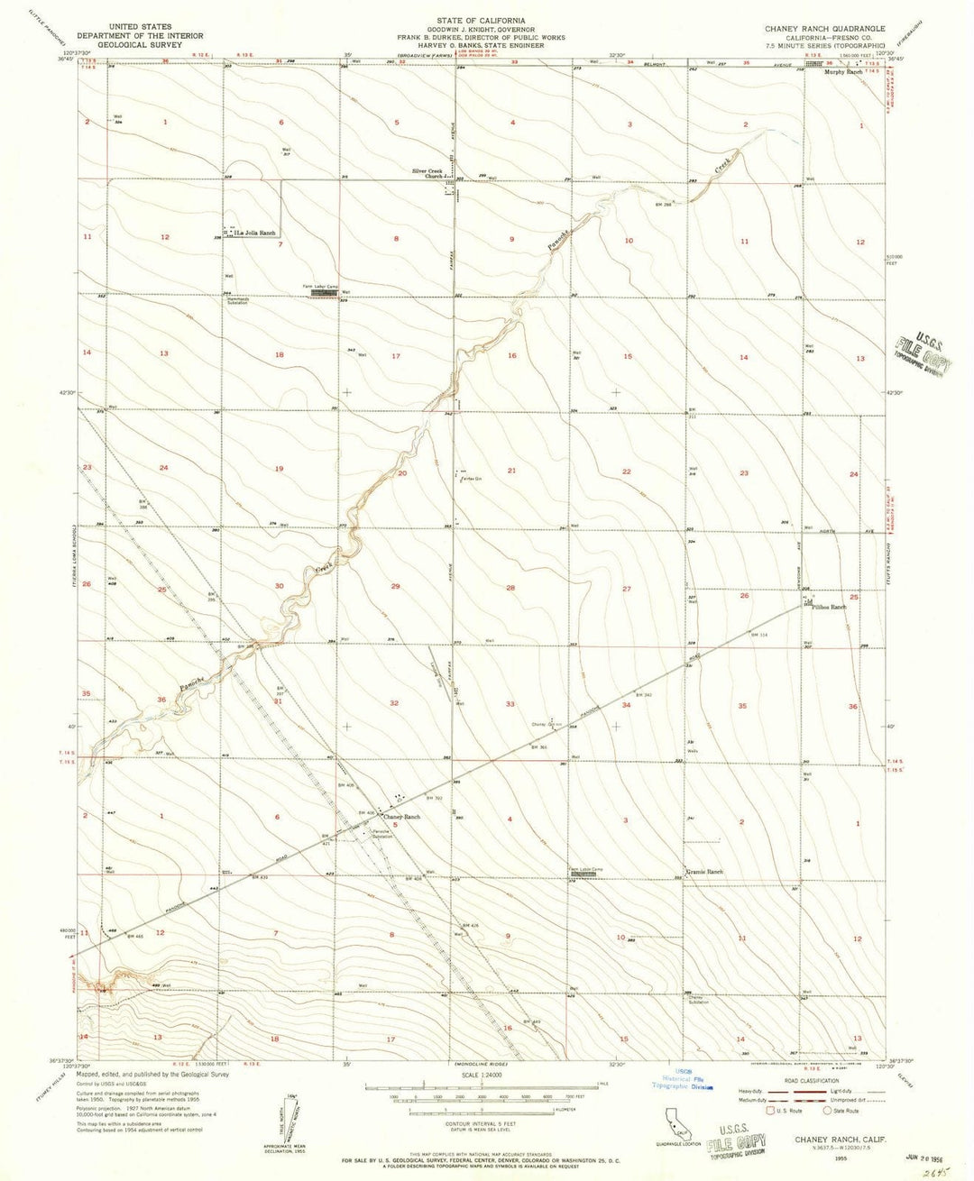 1955 Chaney Ranch, CA - California - USGS Topographic Map