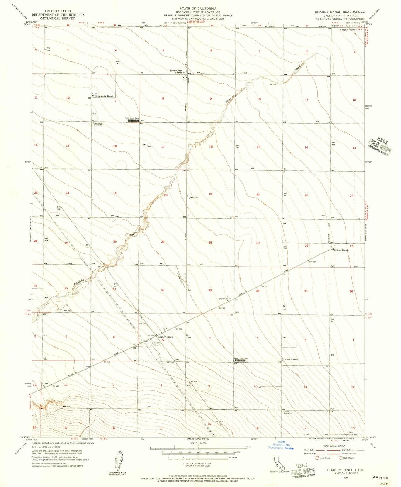 1955 Chaney Ranch, CA - California - USGS Topographic Map