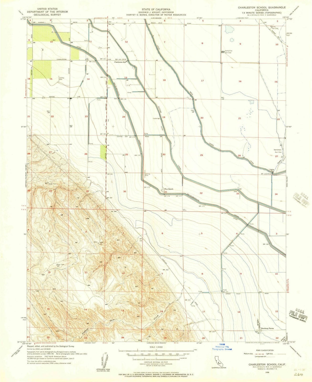 1956 Charleston School, CA - California - USGS Topographic Map