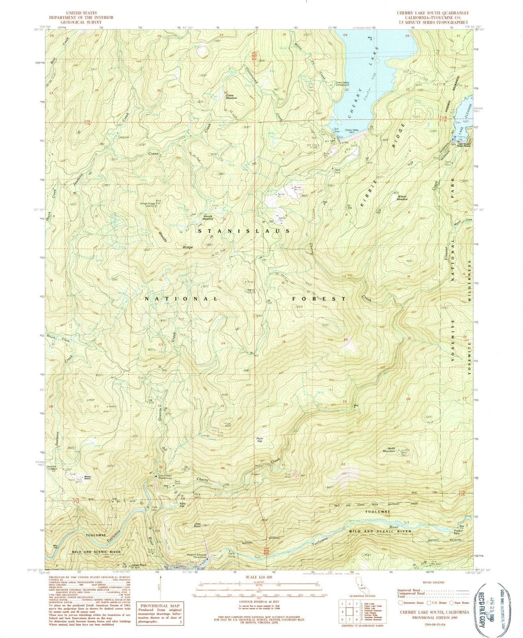 1990 Cherry Lake South, CA - California - USGS Topographic Map