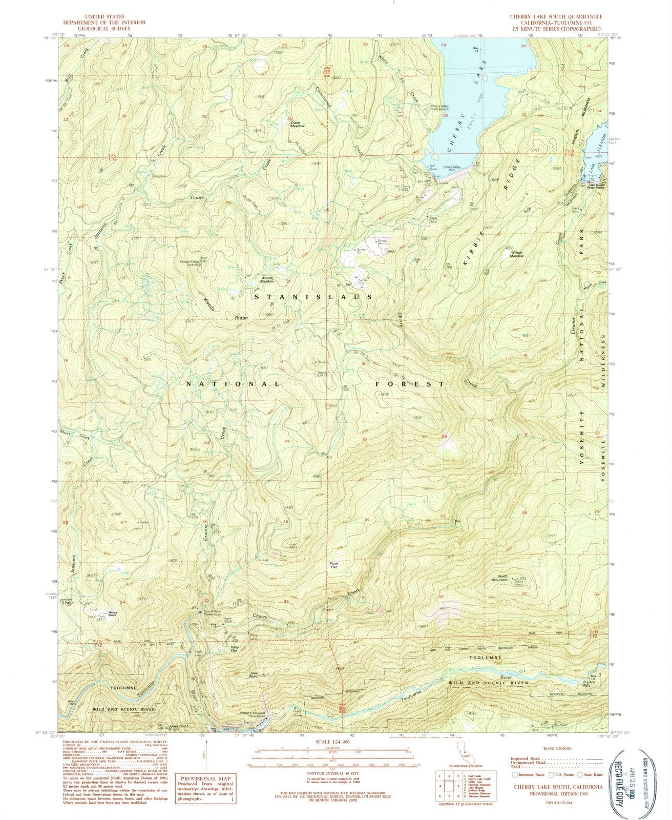 1990 Cherry Lake South, CA - California - USGS Topographic Map