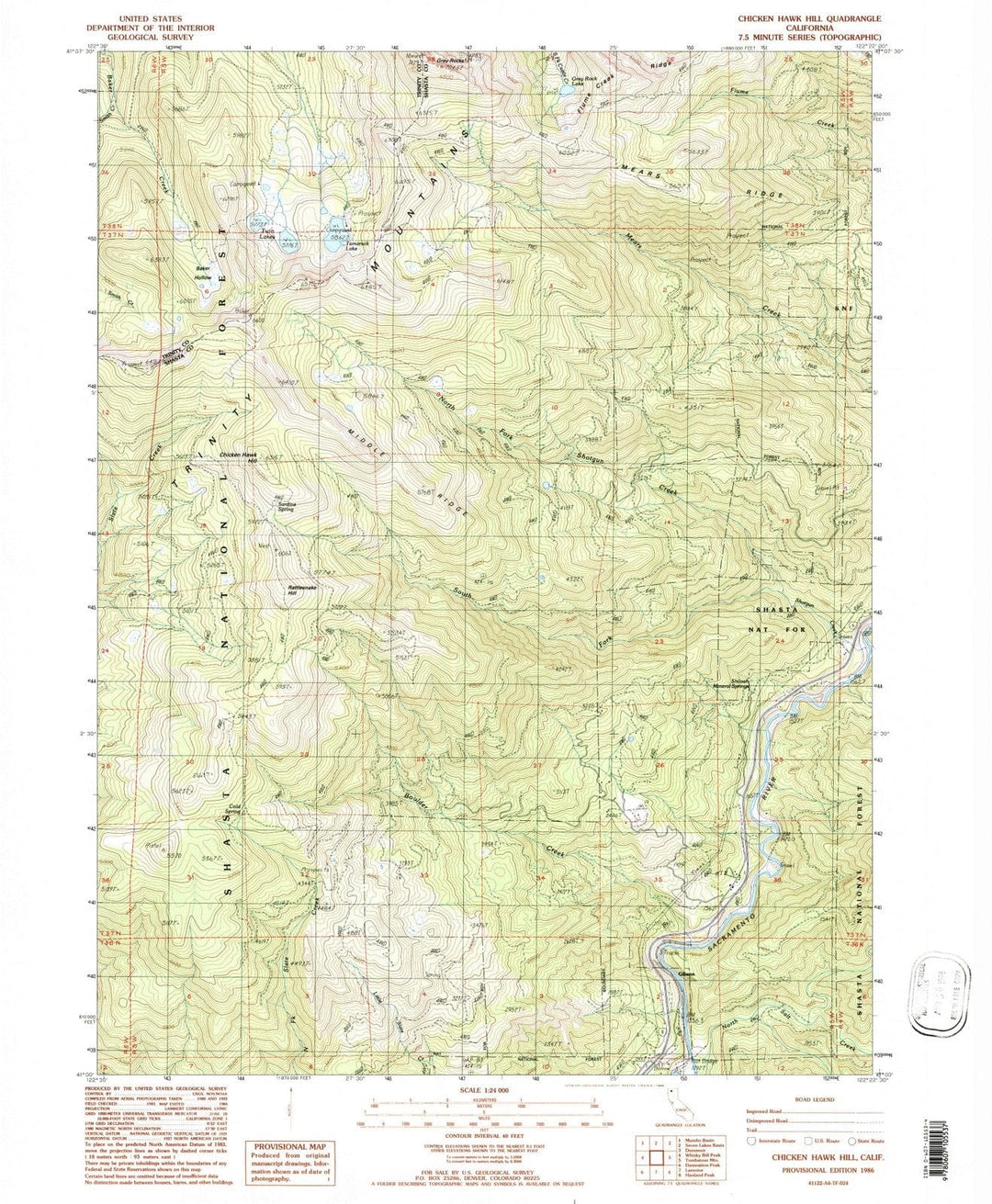 1986 Chicken Hawk Hill, CA - California - USGS Topographic Map