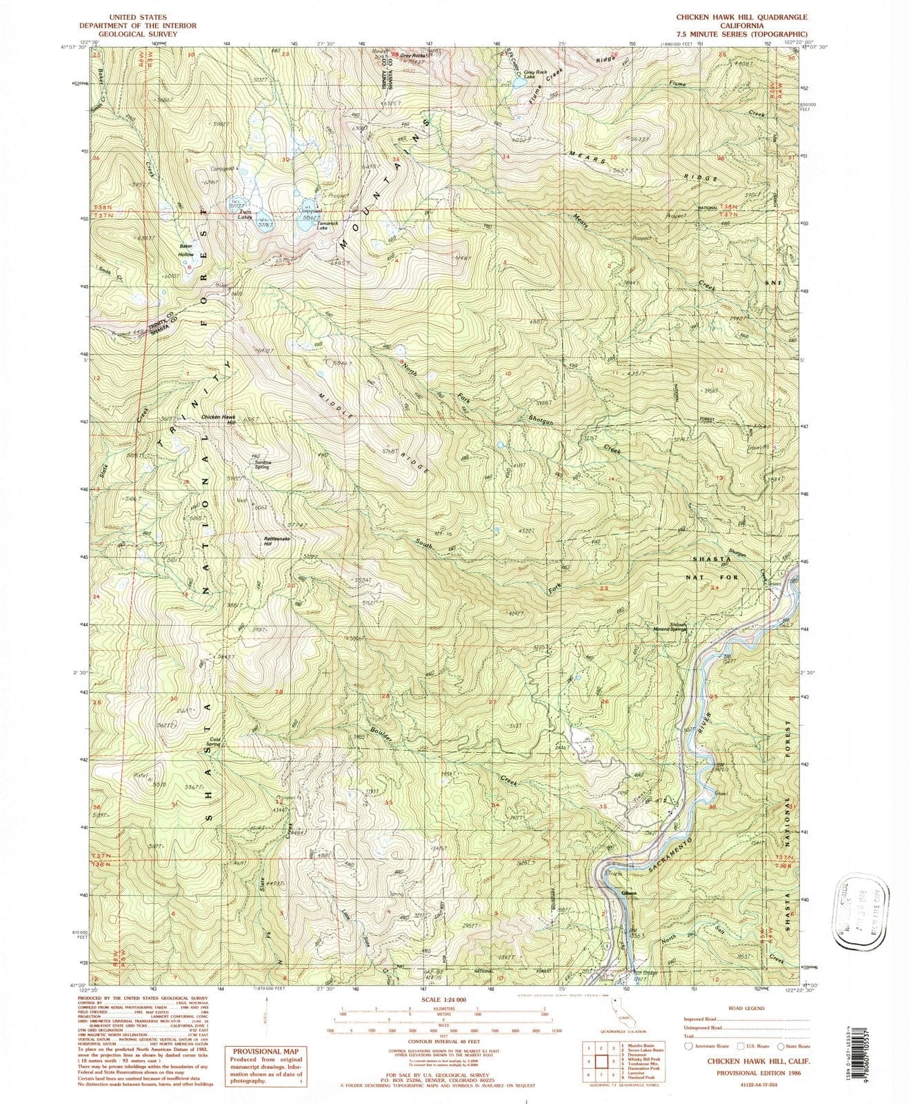 1986 Chicken Hawk Hill, CA - California - USGS Topographic Map