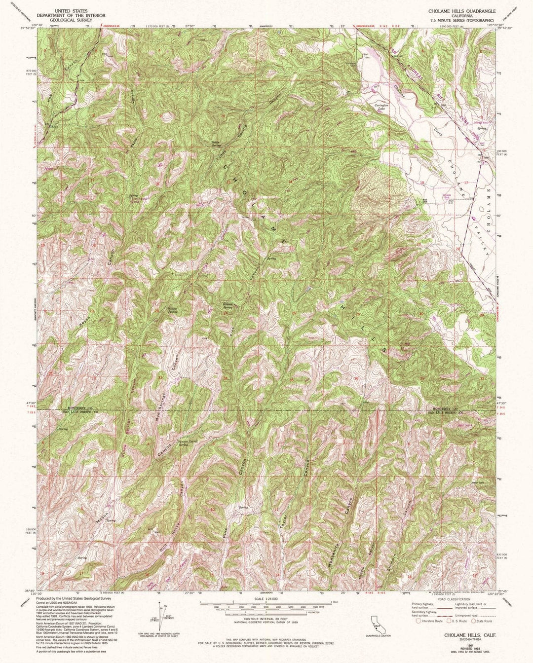 1961 Cholame Hills, CA - California - USGS Topographic Map
