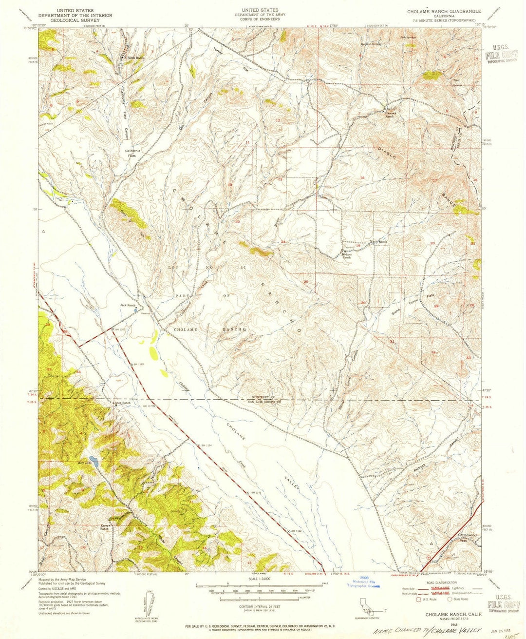 1943 Cholame Ranch, CA - California - USGS Topographic Map