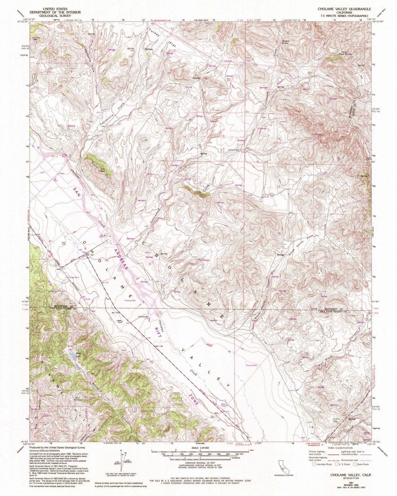1961 Cholame Valley, CA - California - USGS Topographic Map