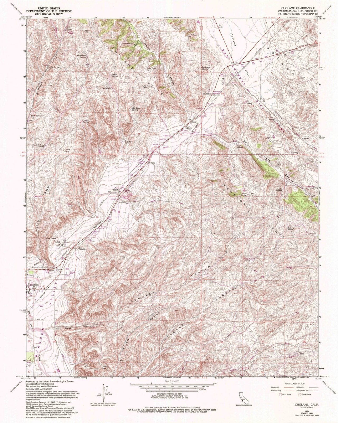 1961 Cholame, CA - California - USGS Topographic Map