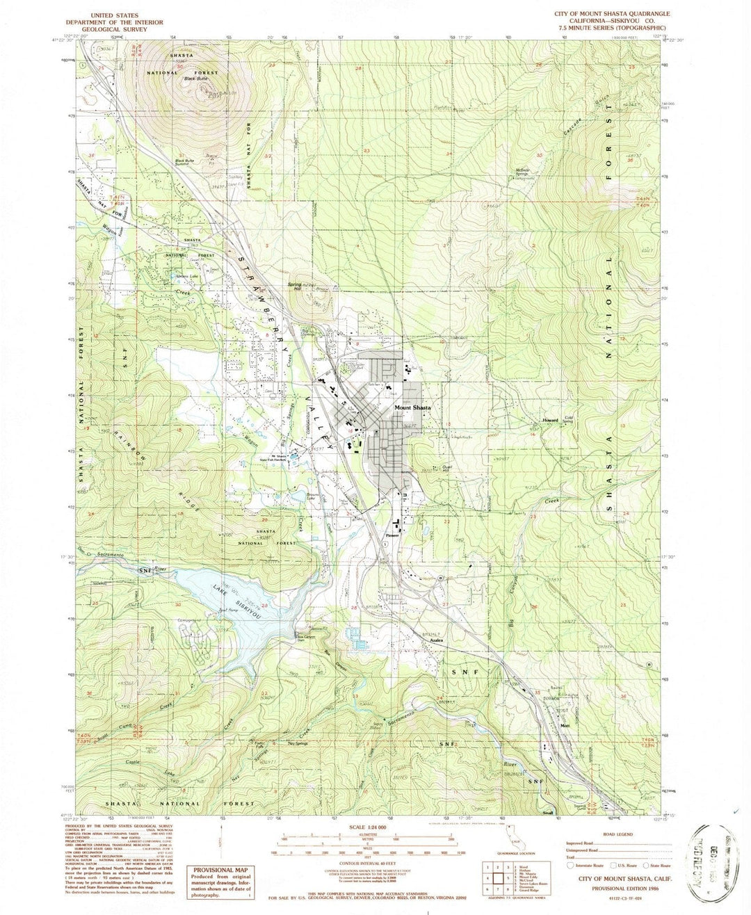 1986 City of Mount Shasta, CA - California - USGS Topographic Map