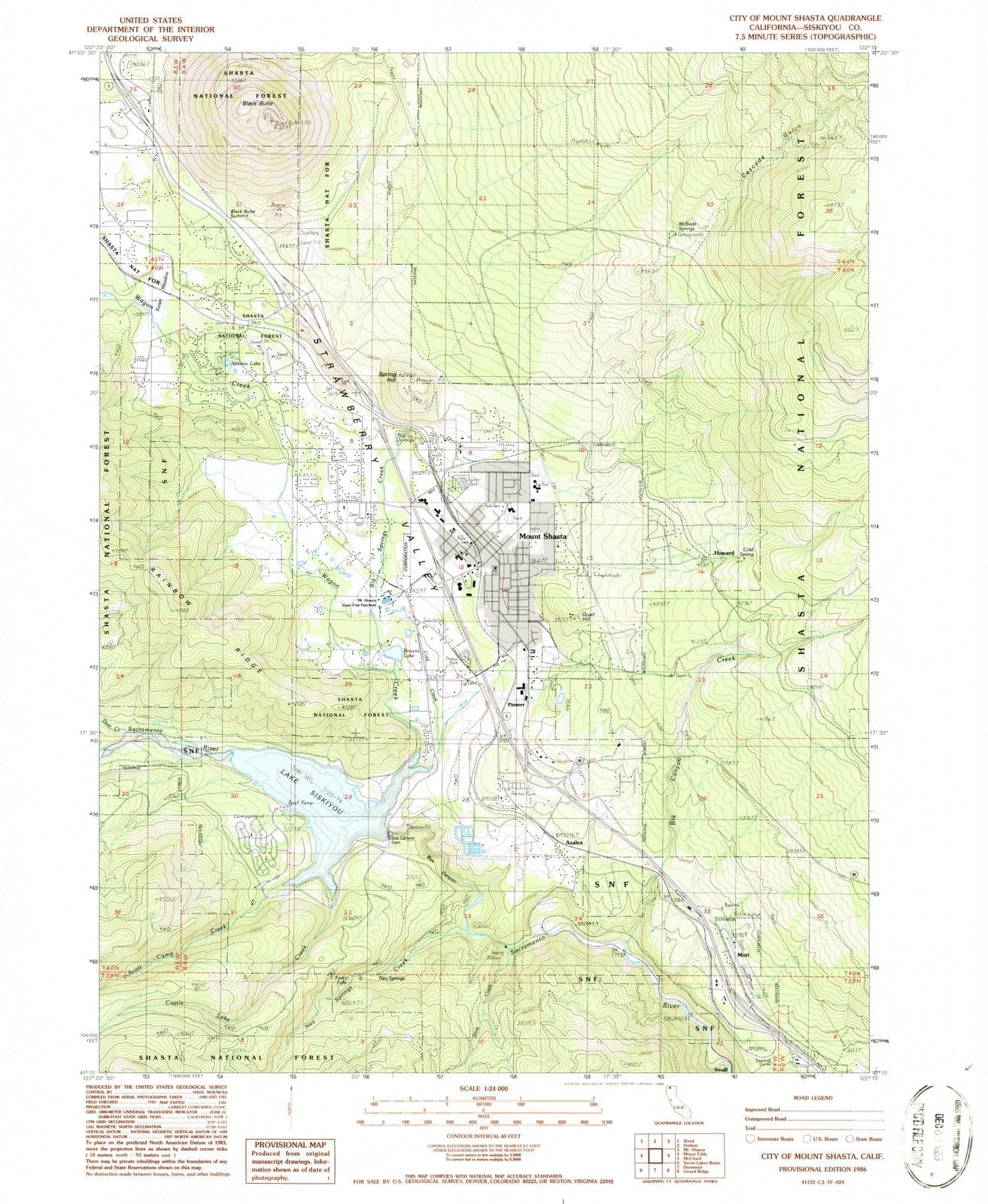 1986 City of Mount Shasta, CA - California - USGS Topographic Map