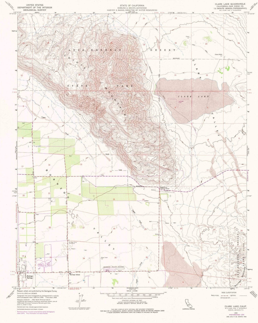 1959 Clark Lake, CA - California - USGS Topographic Map