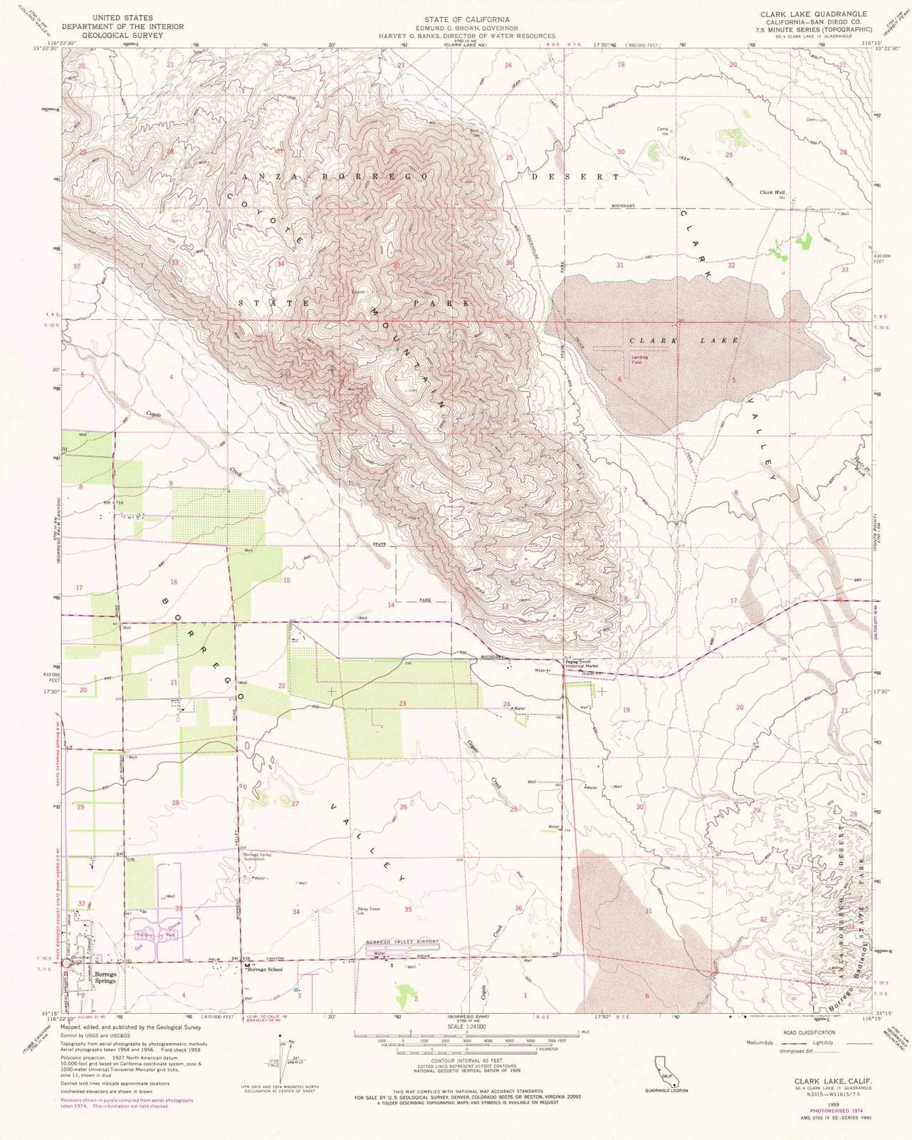 1959 Clark Lake, CA - California - USGS Topographic Map