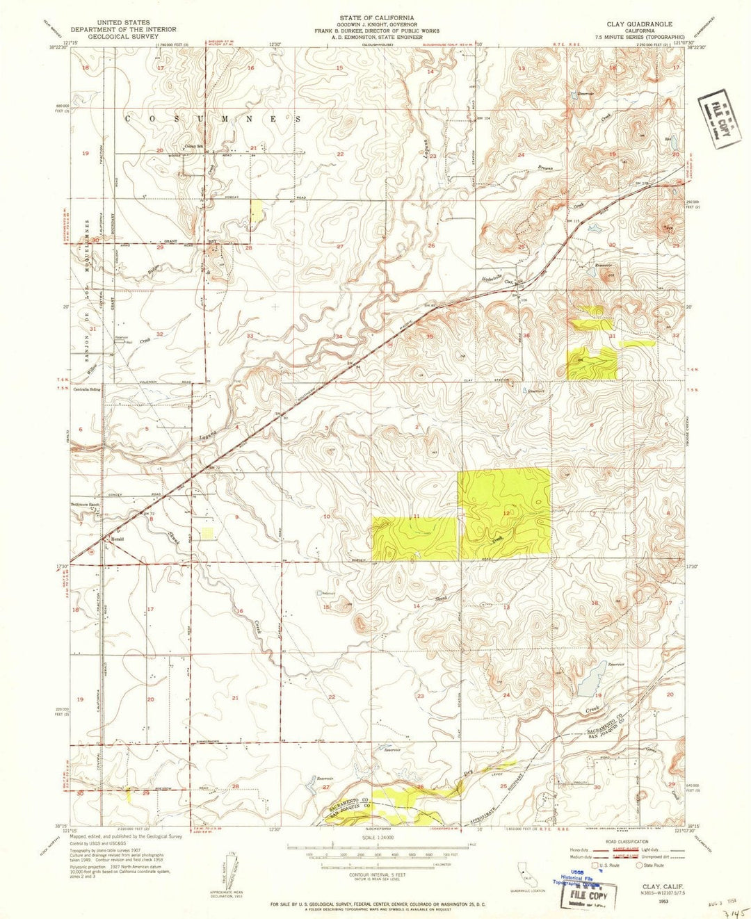 1953 Clay, CA - California - USGS Topographic Map