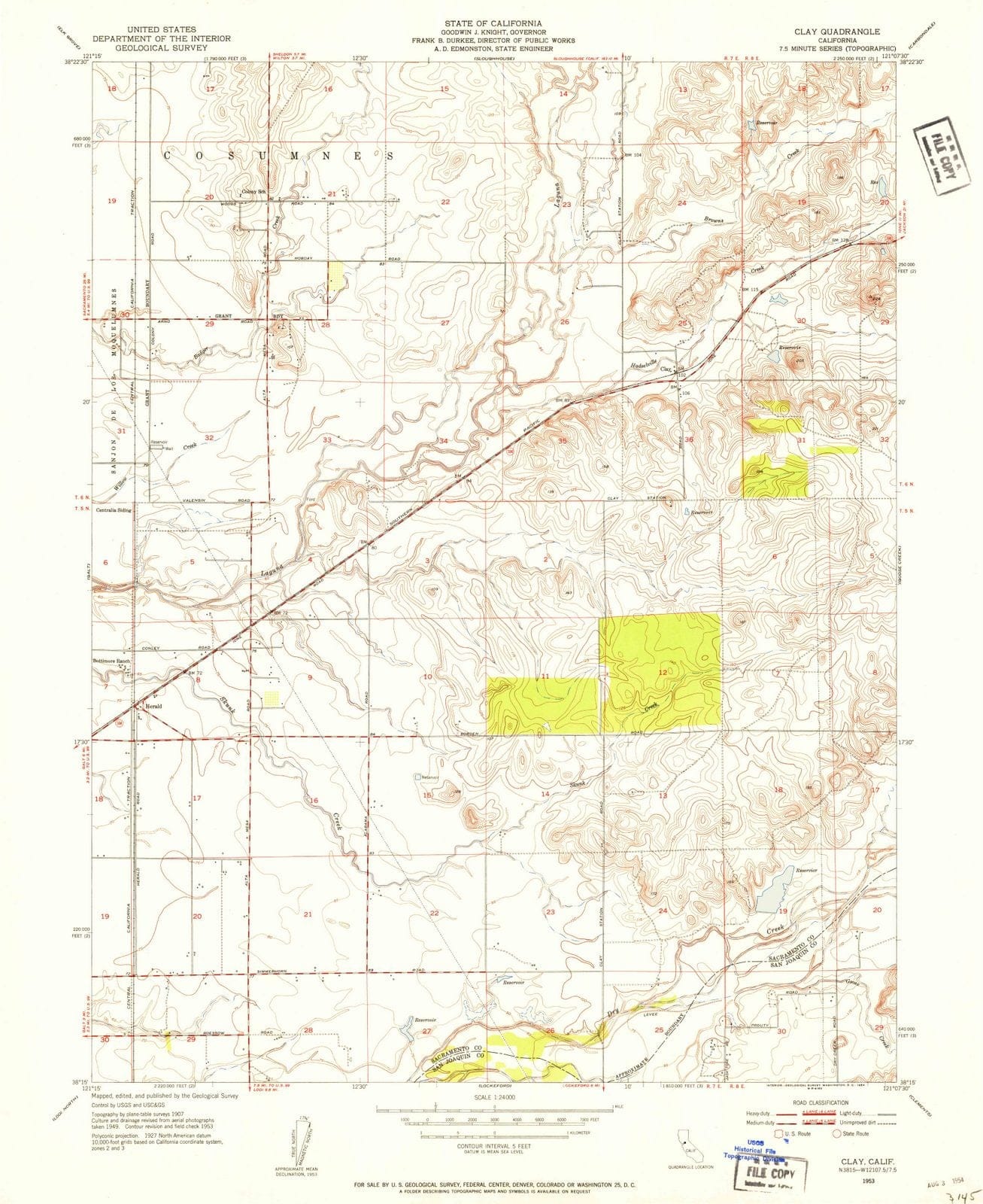 1953 Clay, CA - California - USGS Topographic Map