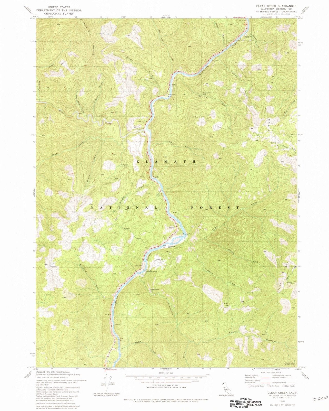 1981 Clear Creek, CA - California - USGS Topographic Map