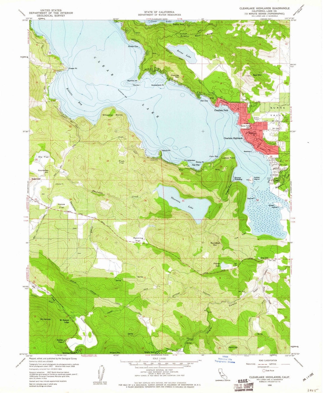 1958 Clearlake, CA - California - USGS Topographic Map
