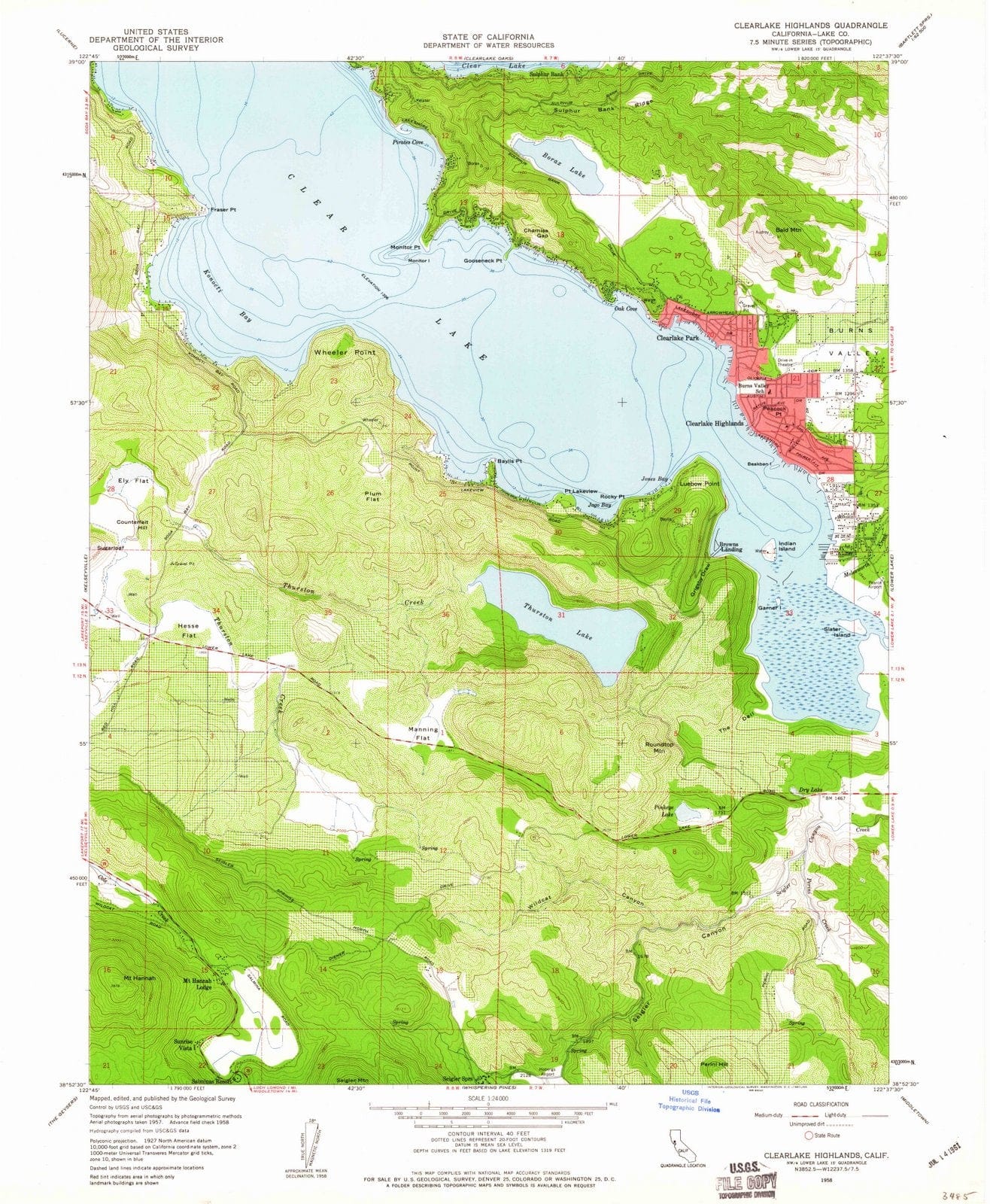 1958 Clearlake, CA - California - USGS Topographic Map